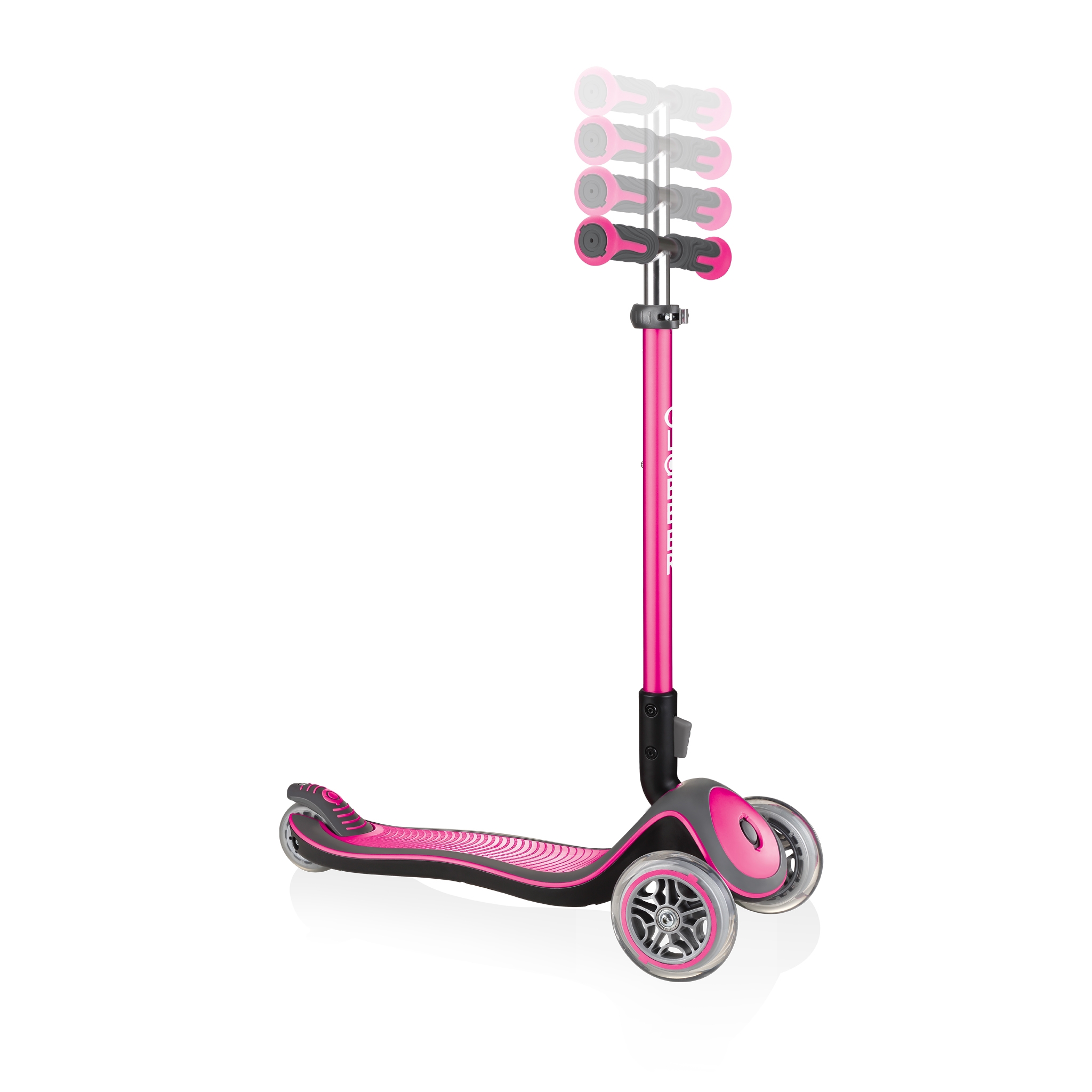 Globber-ELITE-DELUXE-3-wheel-adjustable-scooter-for-kids-with-anodized-T-bar-deep-pink 1