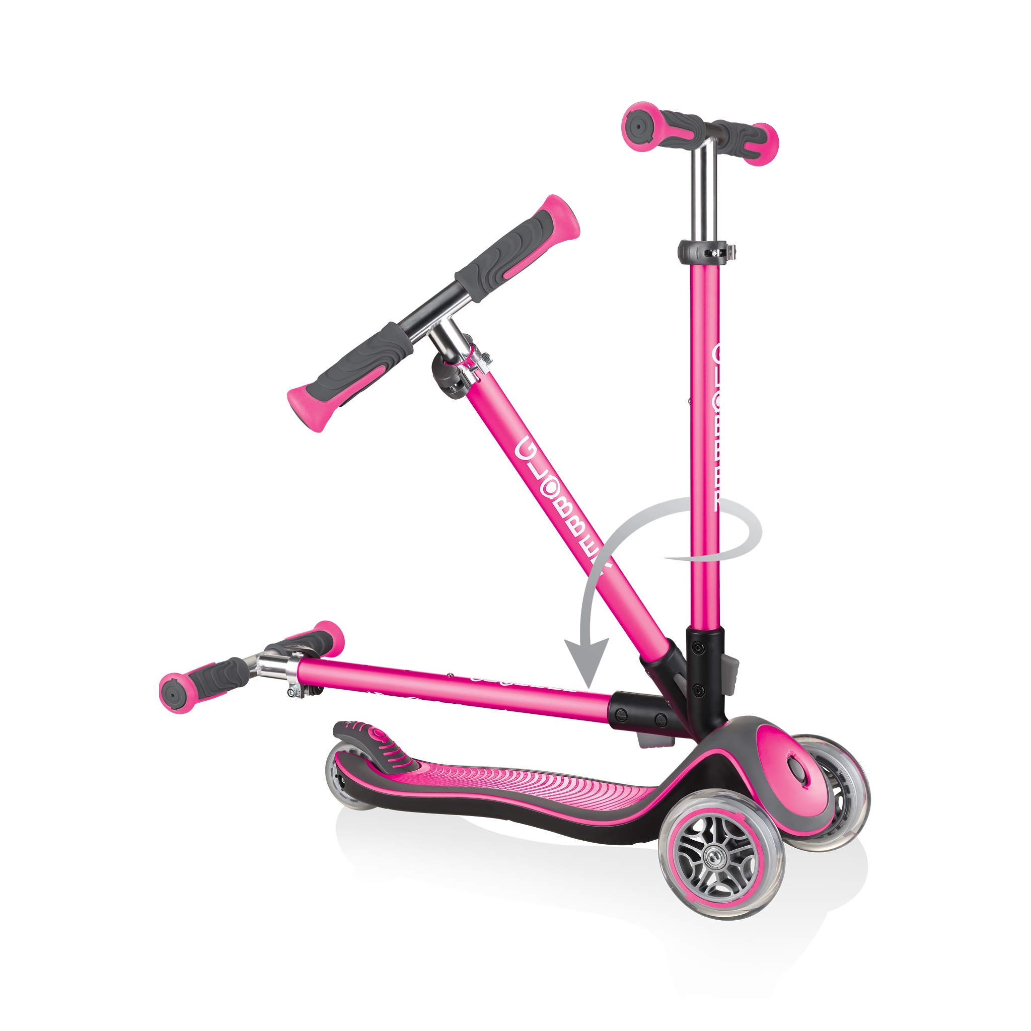 Globber-ELITE-DELUXE-3-wheel-fold-up-scooter-for-kids-deep-pink 2