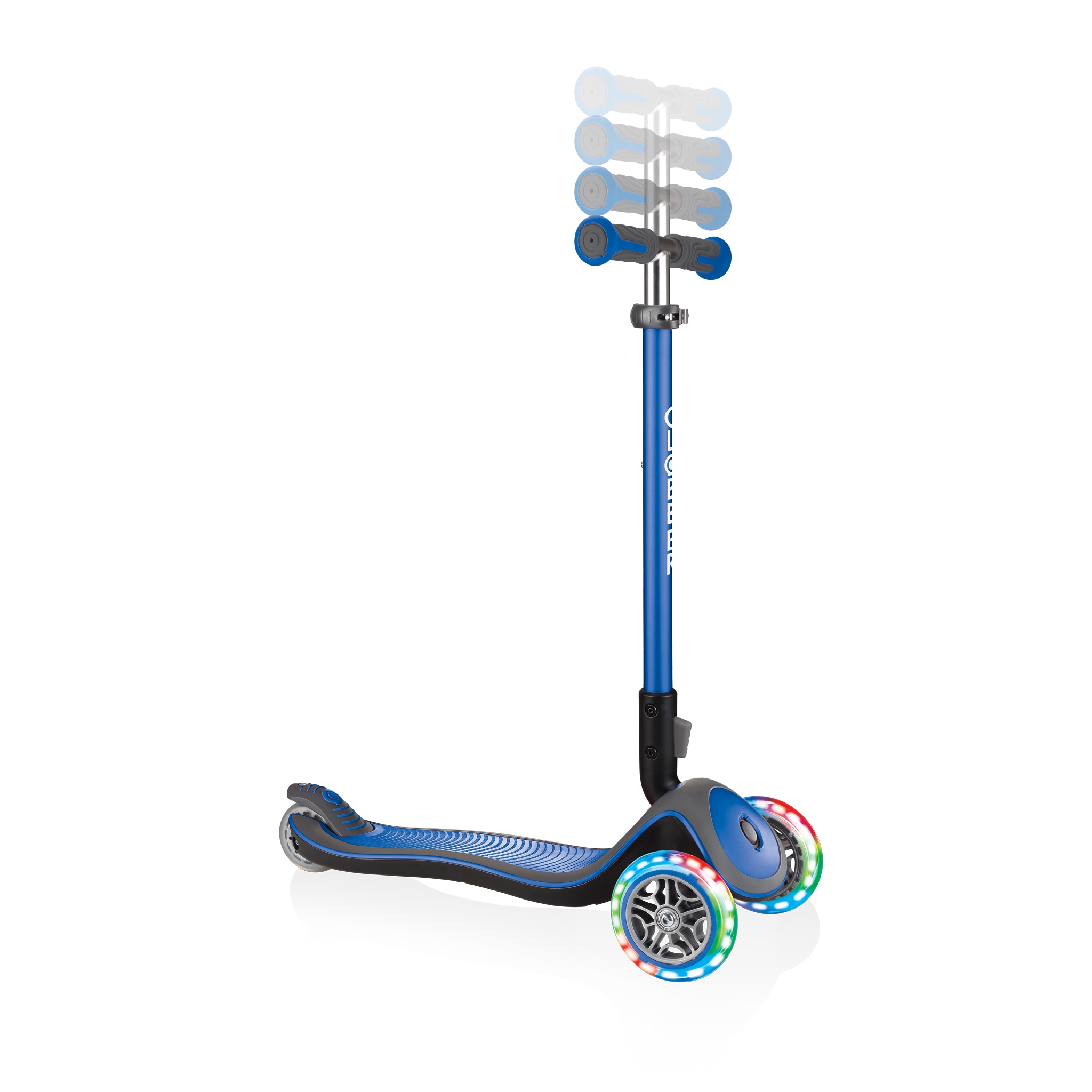 Globber-ELITE-DELUXE-LIGHTS-3-wheel-adjustable-scooter-for-kids-with-light-up-scooter-wheels-navy-blue 1