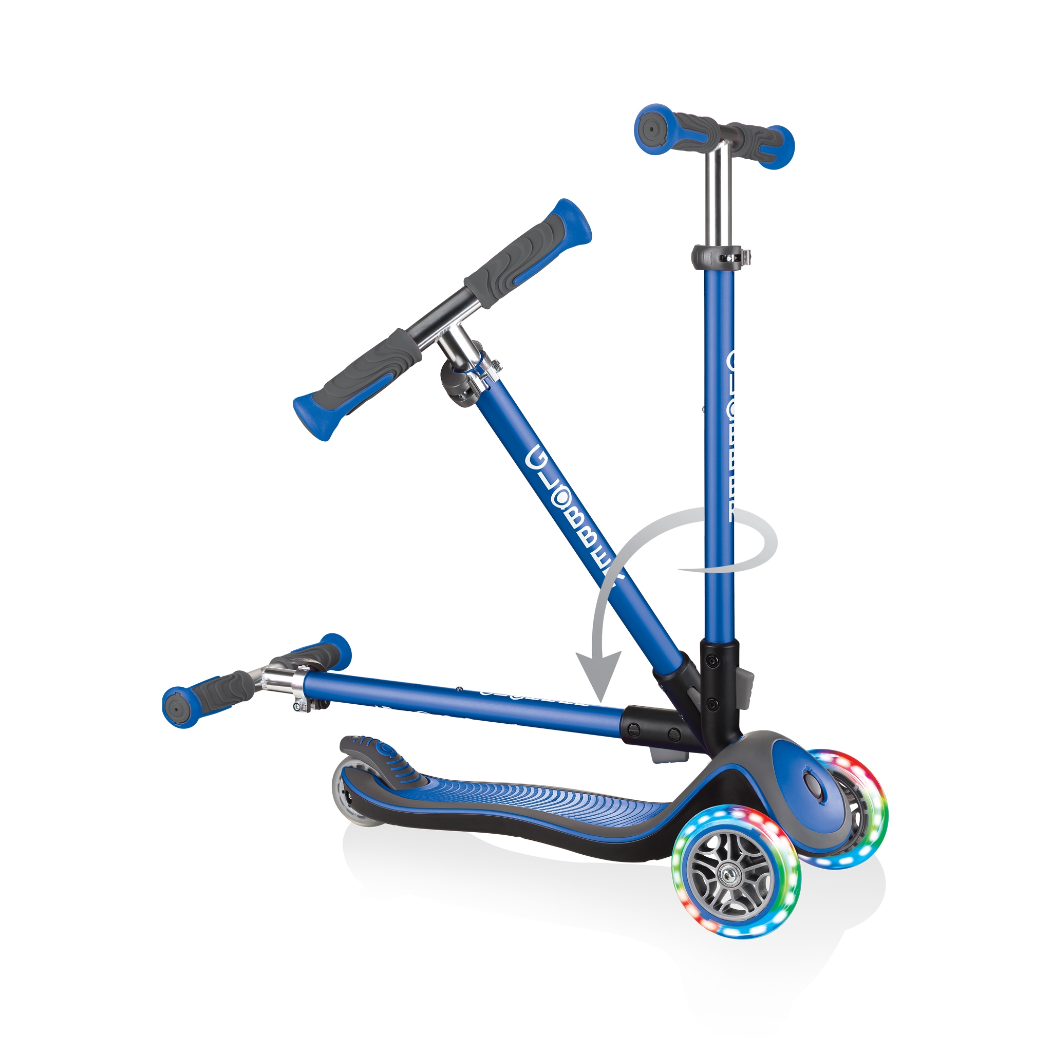 Globber-ELITE-DELUXE-LIGHTS-3-wheel-light-up-scooter-for-kids-fold-up-scooter-navy-blue 2