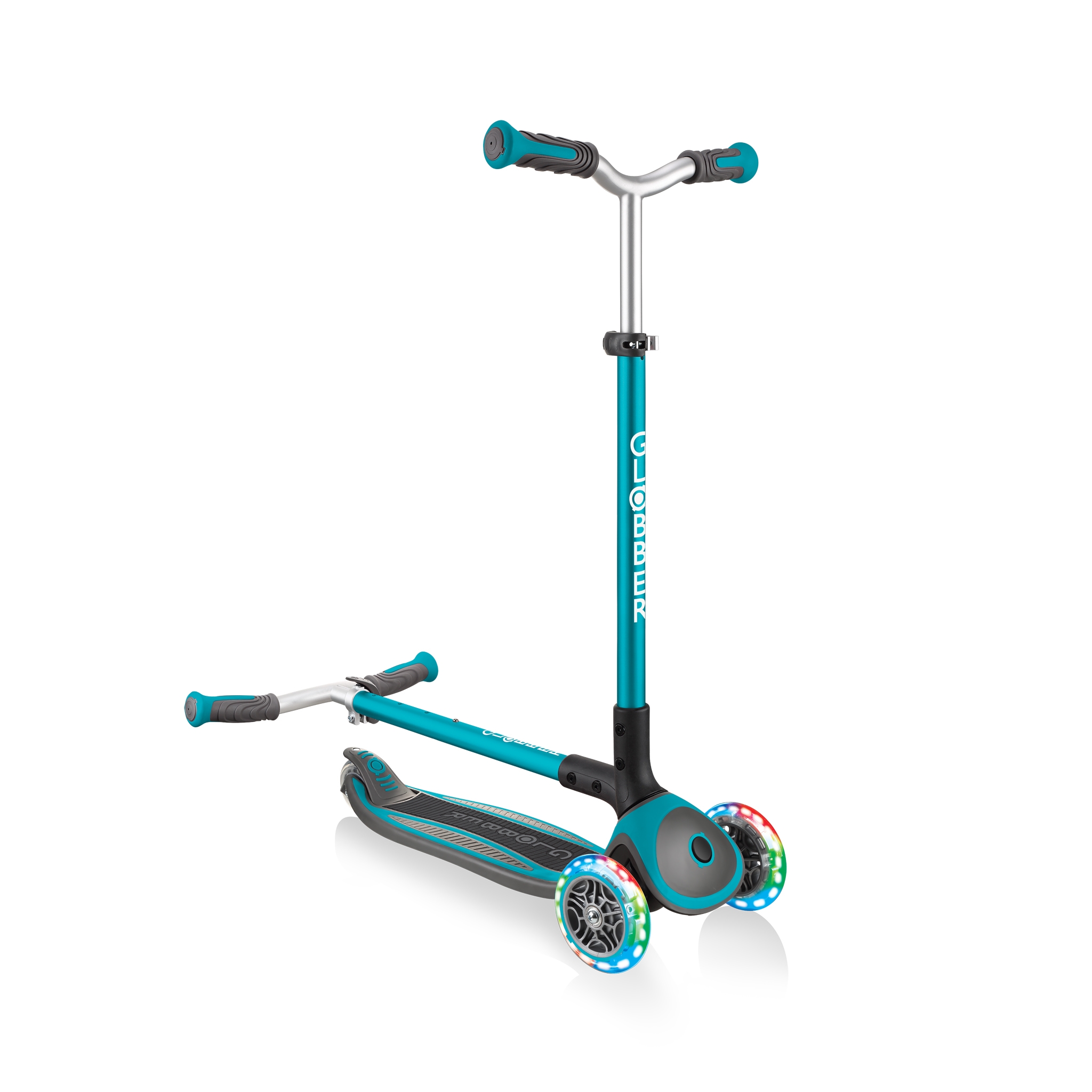 Globber-MASTER-LIGHTS-convenient-foldable-3-wheel-light-up-scooter-for-kids-with-patented-folding-system_teal 4