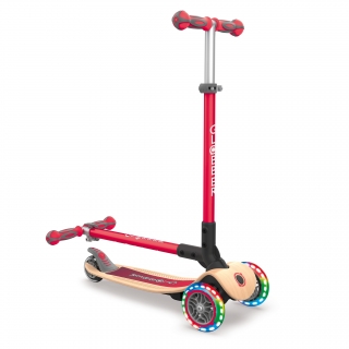 PRIMO-FOLDABLE-WOOD-LIGHTS-3-wheel-foldable-scooter-with-7-ply-wooden-scooter-deck-and-battery-free-light-up-wheels_new-red thumbnail 2