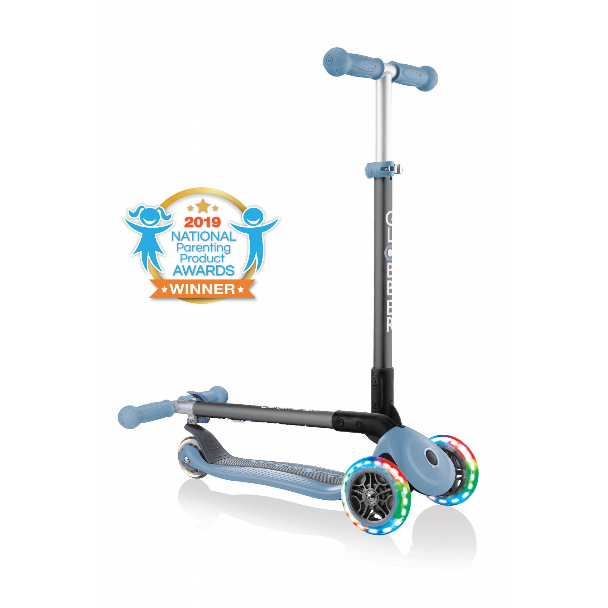 PRIMO-FOLDABLE-LIGHTS-3-wheel-fold-up-scooter-for-kids-ash-blue 0