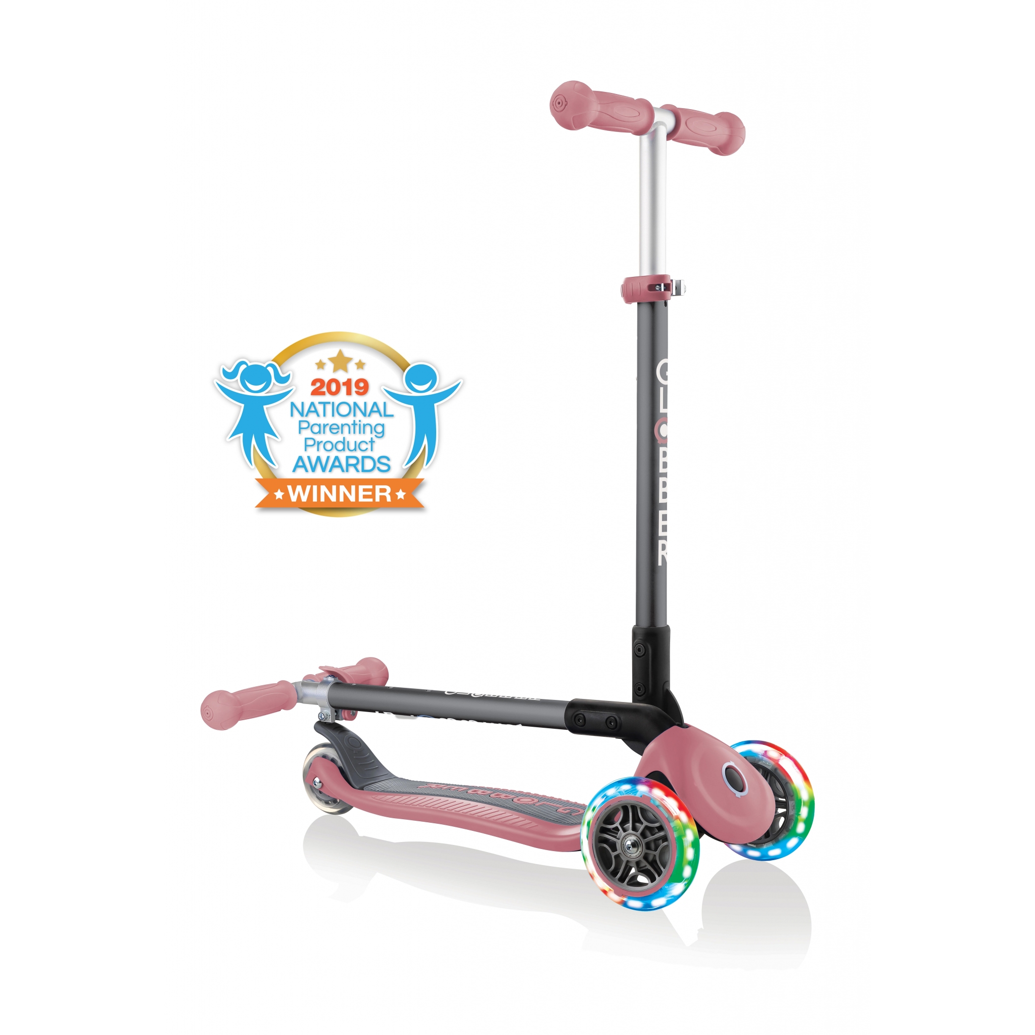 PRIMO-FOLDABLE-LIGHTS-3-wheel-fold-up-scooter-for-kids-pastel-deep-pink 0