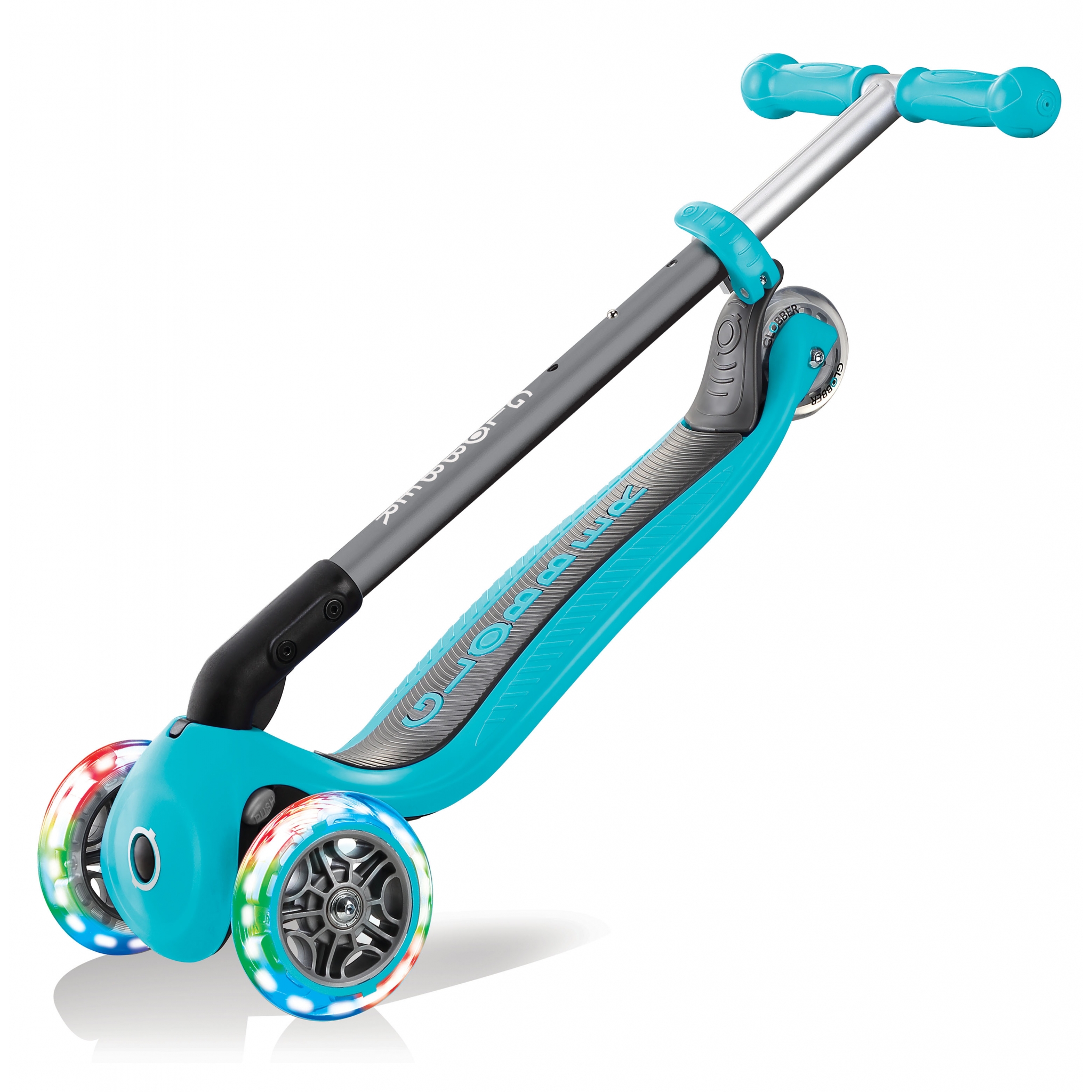 PRIMO-FOLDABLE-LIGHTS-3-wheel-foldable-scooter-for-kids-trolley-mode-teal 2