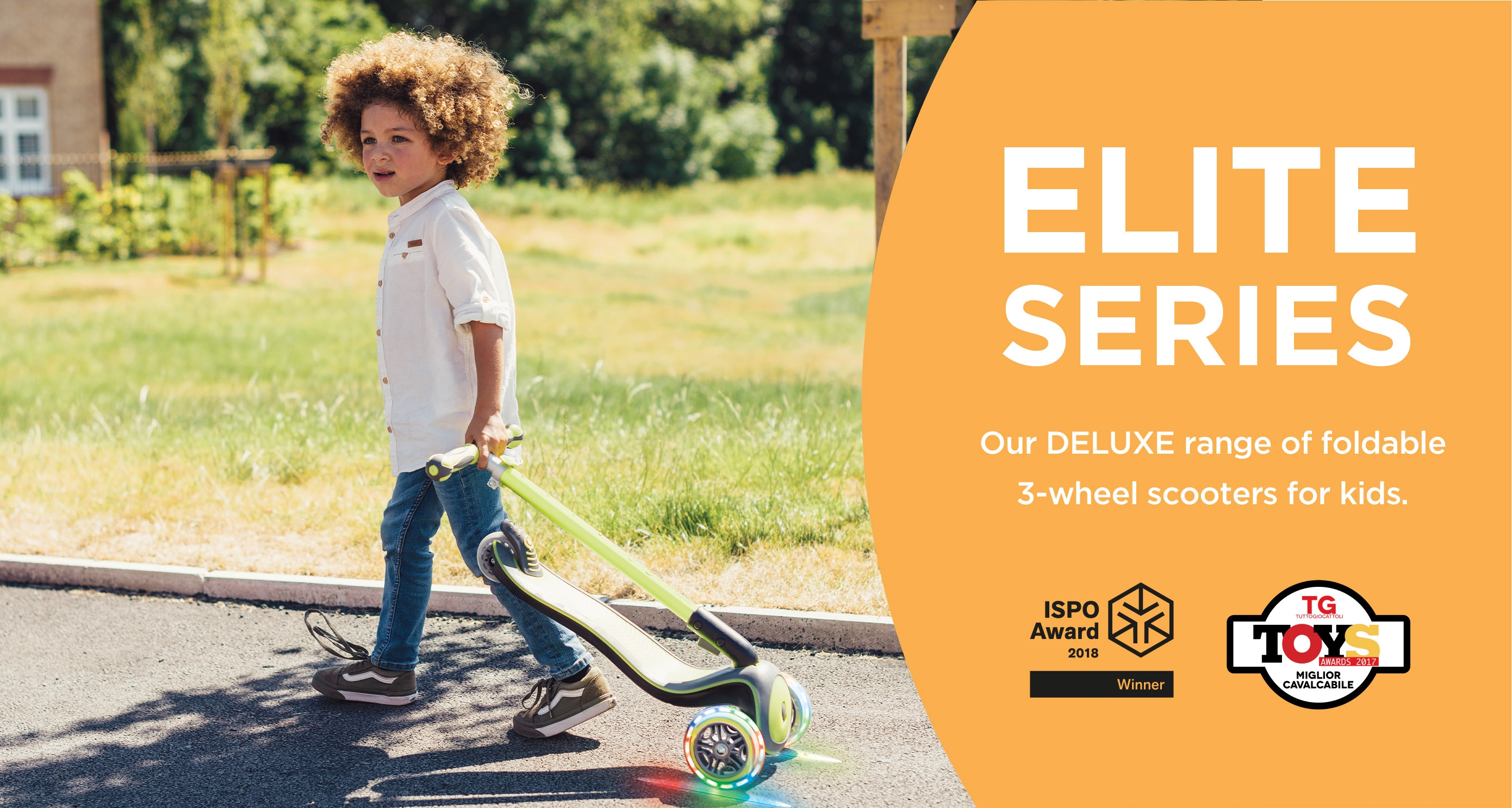 Our DELUXE range of foldable 3-wheel scooters for kids. 