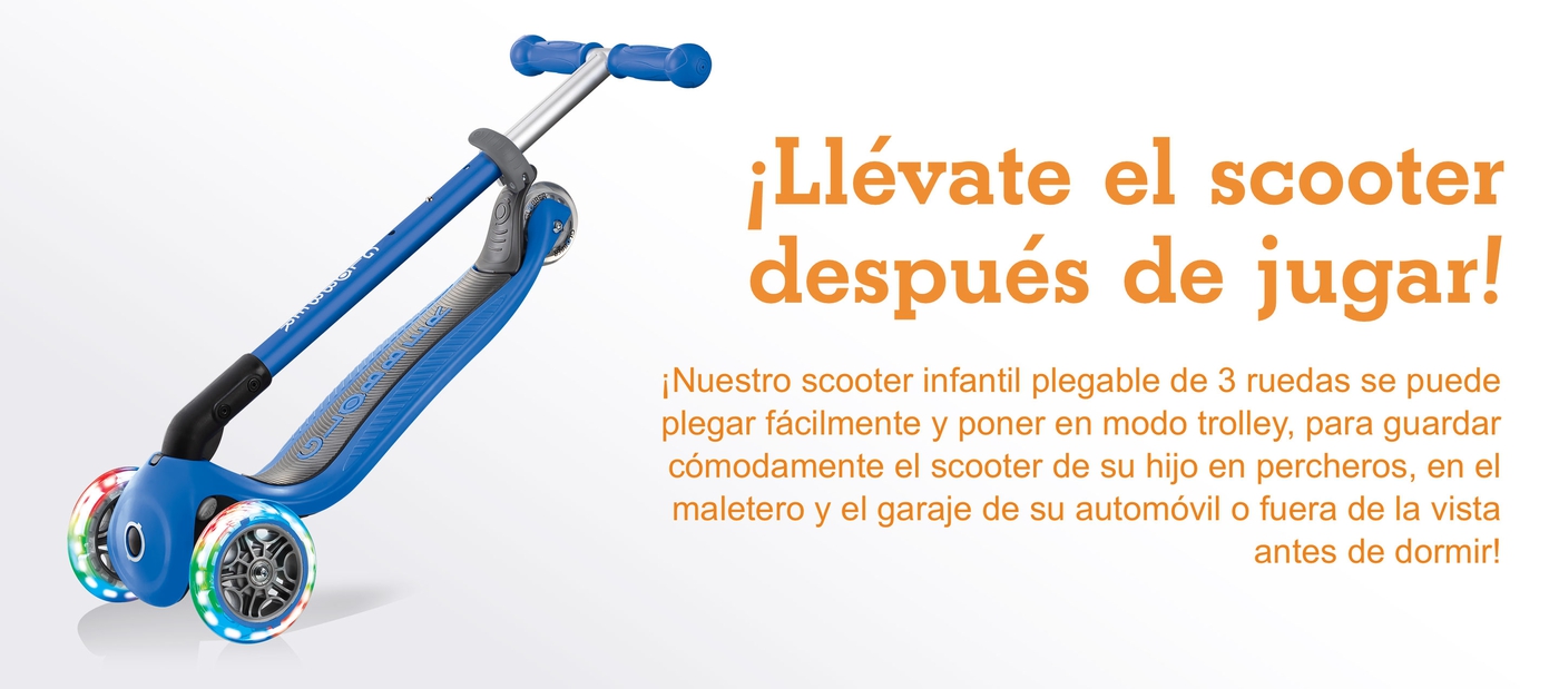 ¡Llévate el scooter después de jugar! ¡Nuestro scooter infantil plegable de 3 ruedas se puede plegar fácilmente y poner en modo trolley, para guardar cómodamente el scooter de su hijo en percheros, en el maletero y el garaje de su automóvil o fuera de la vista antes de dormir!