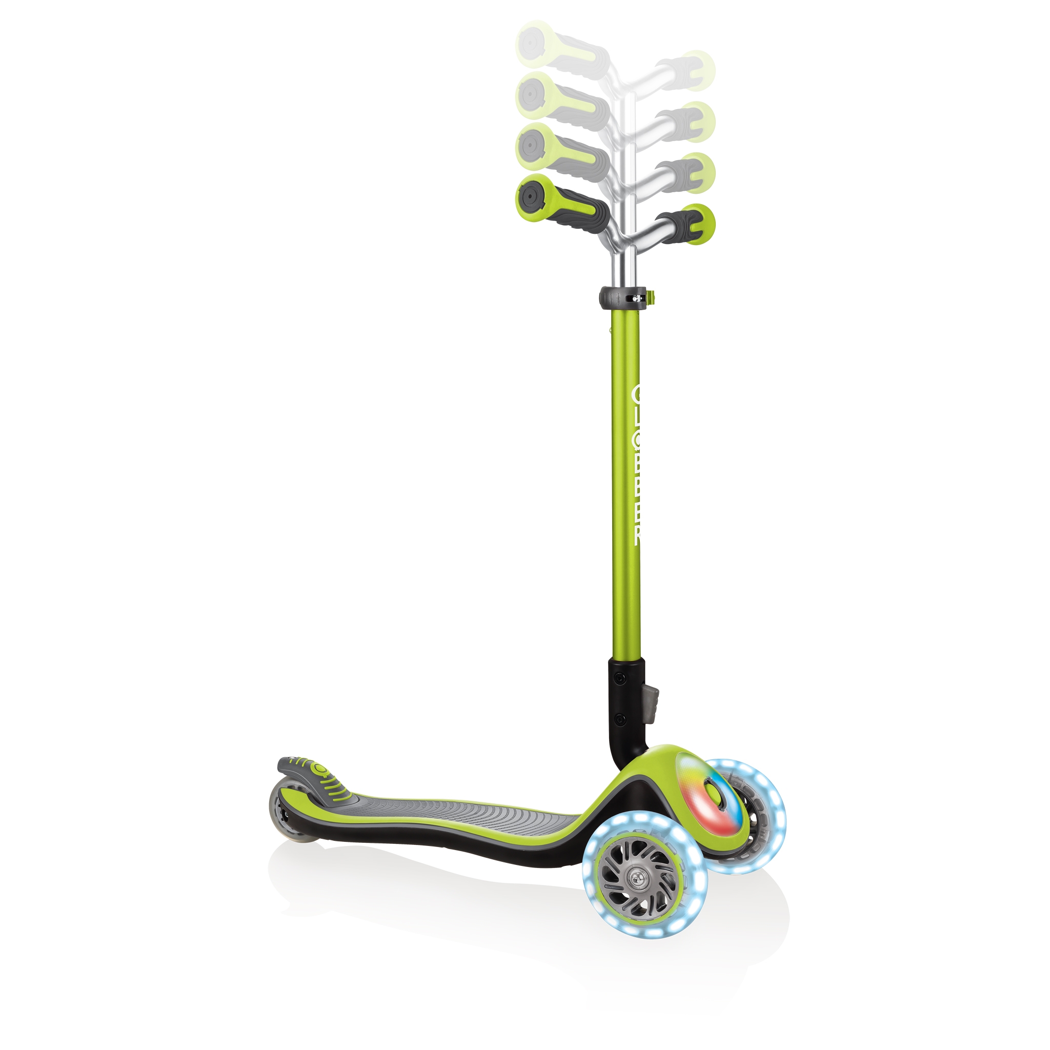 Globber-ELITE-PRIME-best-3-wheel-foldable-scooter-for-kids-with-adjustable-t-bar-lime-green 1