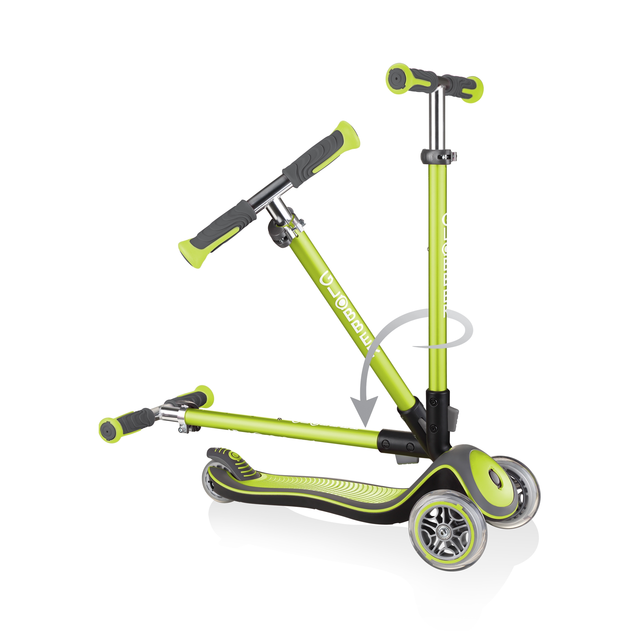 Globber-ELITE-DELUXE-3-wheel-fold-up-scooter-for-kids-lime-green 2