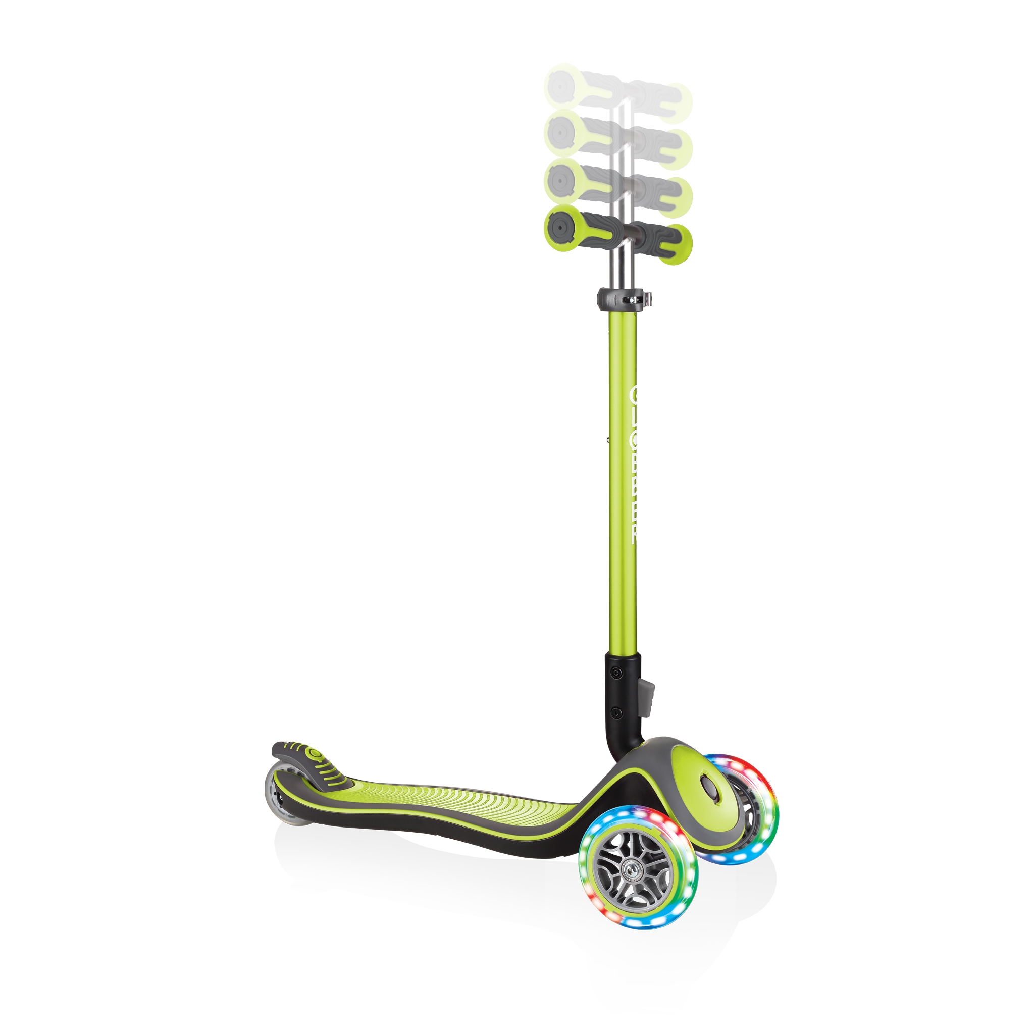 Globber-ELITE-DELUXE-LIGHTS-3-wheel-adjustable-scooter-for-kids-with-light-up-scooter-wheels-lime-green 1