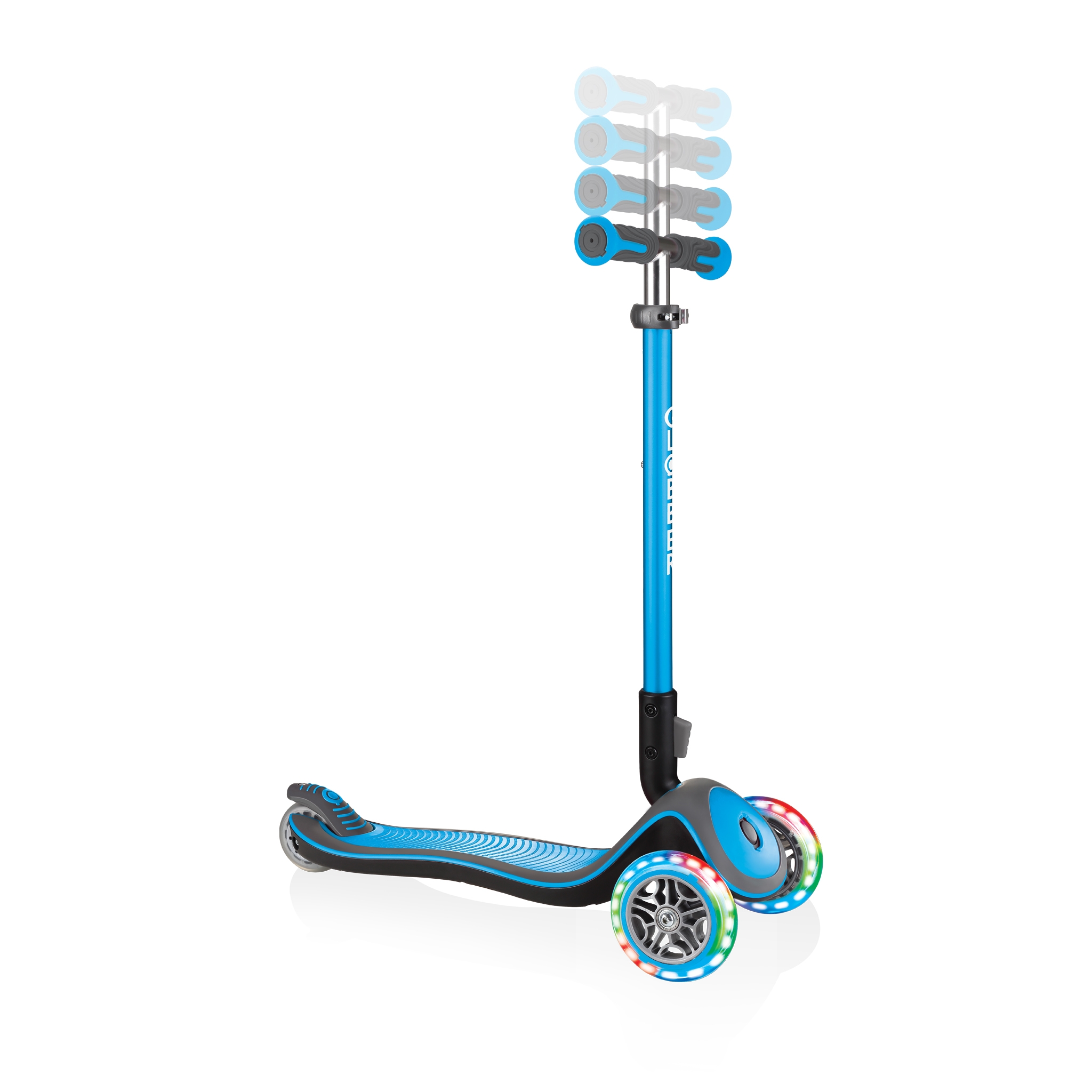 Globber-ELITE-DELUXE-LIGHTS-3-wheel-adjustable-scooter-for-kids-with-light-up-scooter-wheels-sky-blue 1
