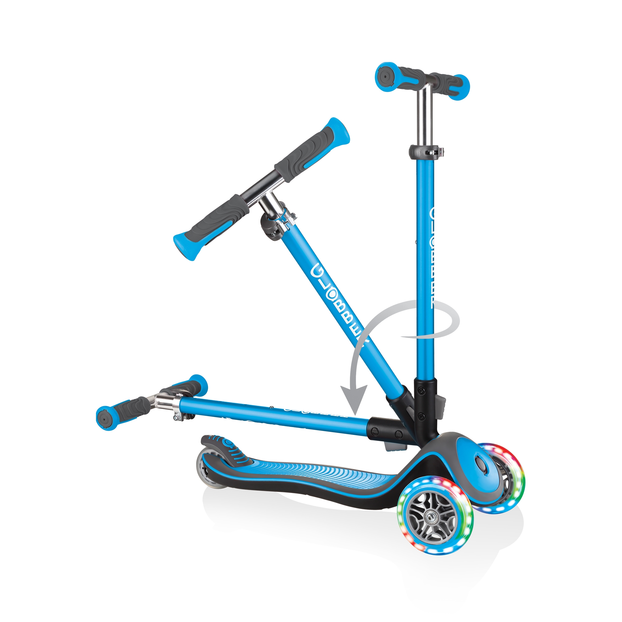 Globber-ELITE-DELUXE-LIGHTS-3-wheel-light-up-scooter-for-kids-fold-up-scooter-sky-blue 2