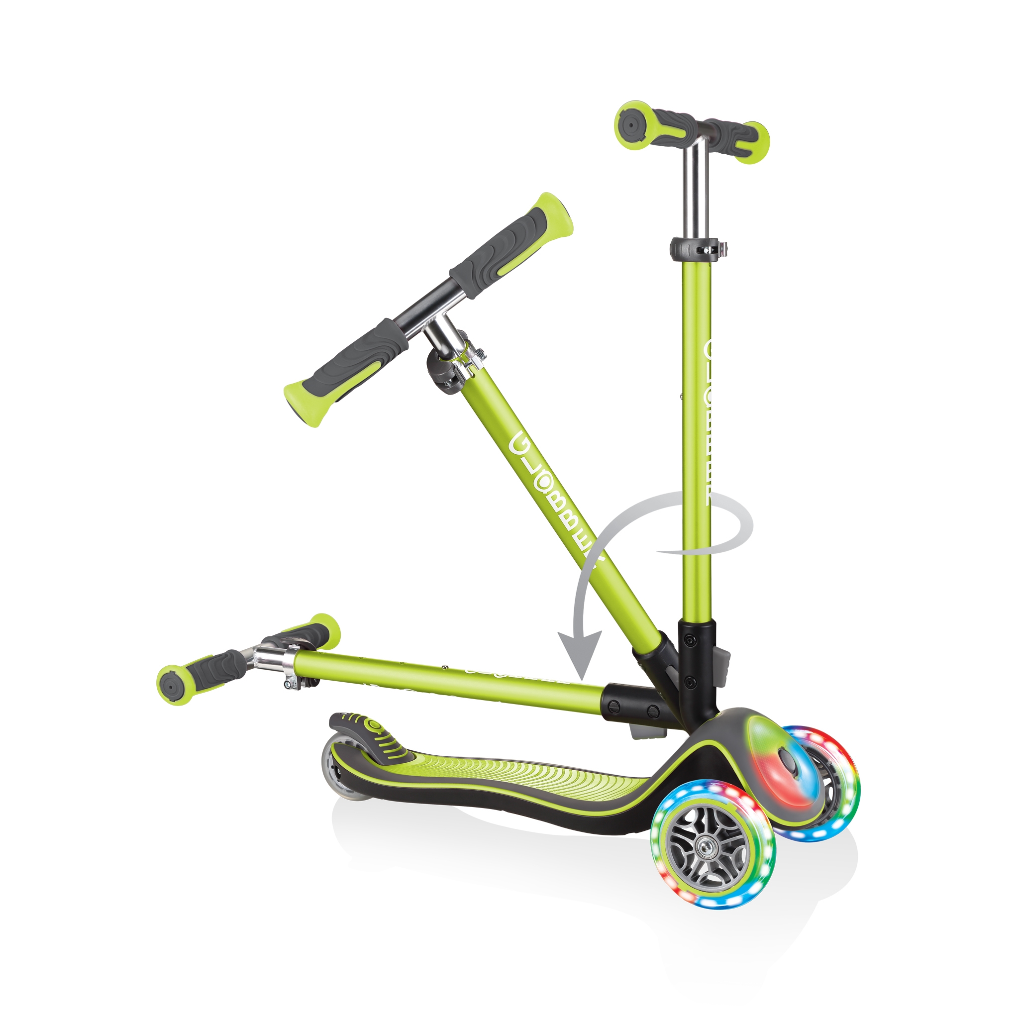Globber-ELITE-DELUXE-FLASH-LIGHTS-3-wheel-light-up-scooter-for-kids-fold-up-scooter-lime-green 1
