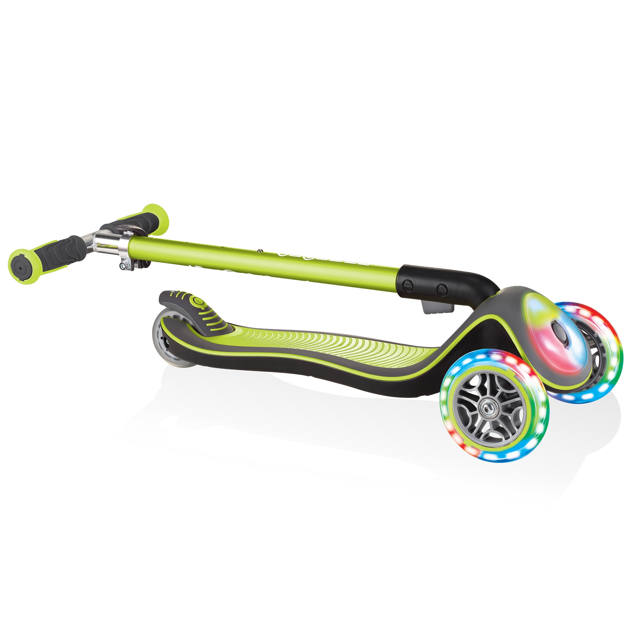 Globber-ELITE-DELUXE-FLASH-LIGHTS-3-wheel-foldable-scooter-for-kids-with-light-up-deck-module-and-wheels-lime-green 4