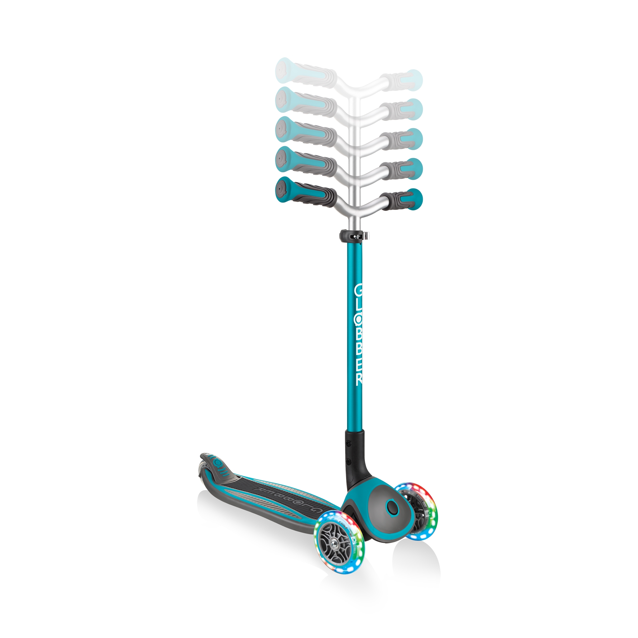 Globber-MASTER-LIGHTS-premium-3-wheel-foldable-light-up-scooters-for-kids-with-5-height-adjustable-T-bar_teal 2
