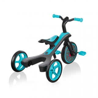 Globber-EXPLORER-TRIKE-2in1-all-in-one-training-tricycle-and-kids-balance-bike-with-patented-wheel-mechanism-transformation_teal thumbnail 3