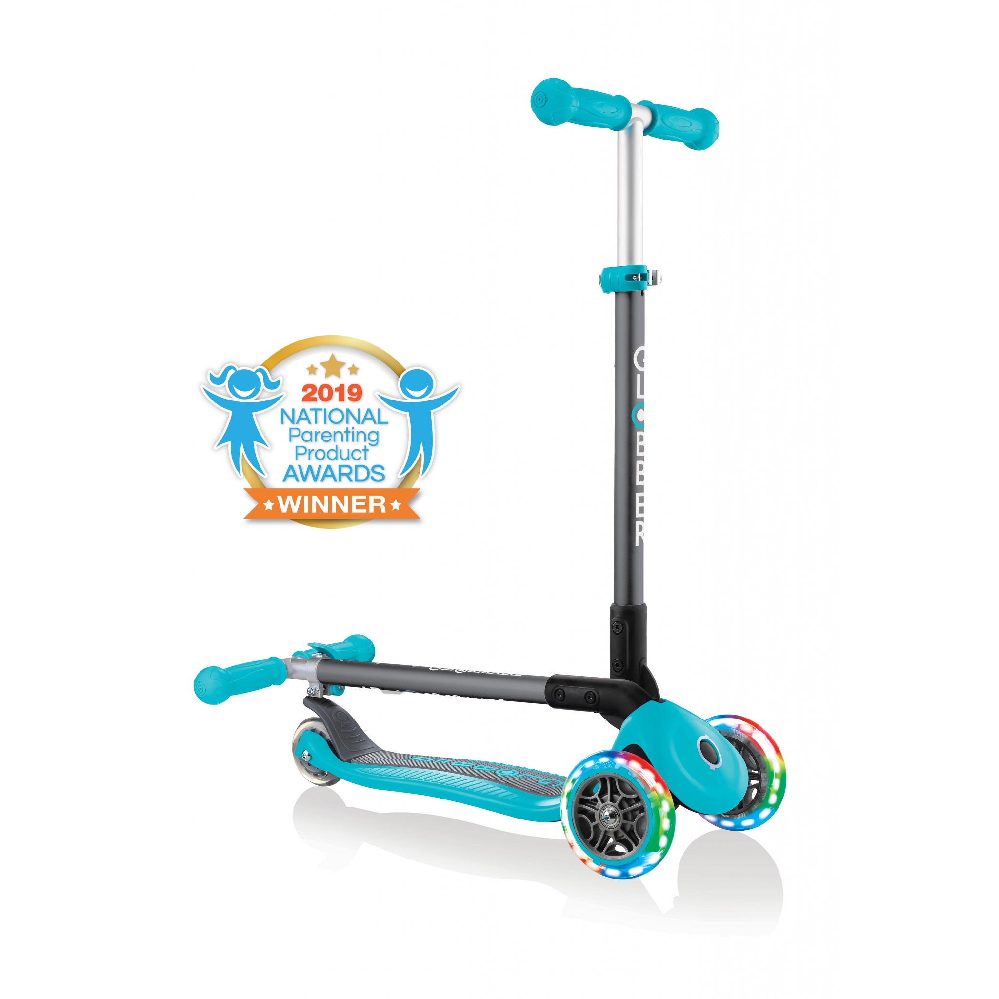 PRIMO-FOLDABLE-LIGHTS-3-wheel-fold-up-scooter-for-kids-teal 0
