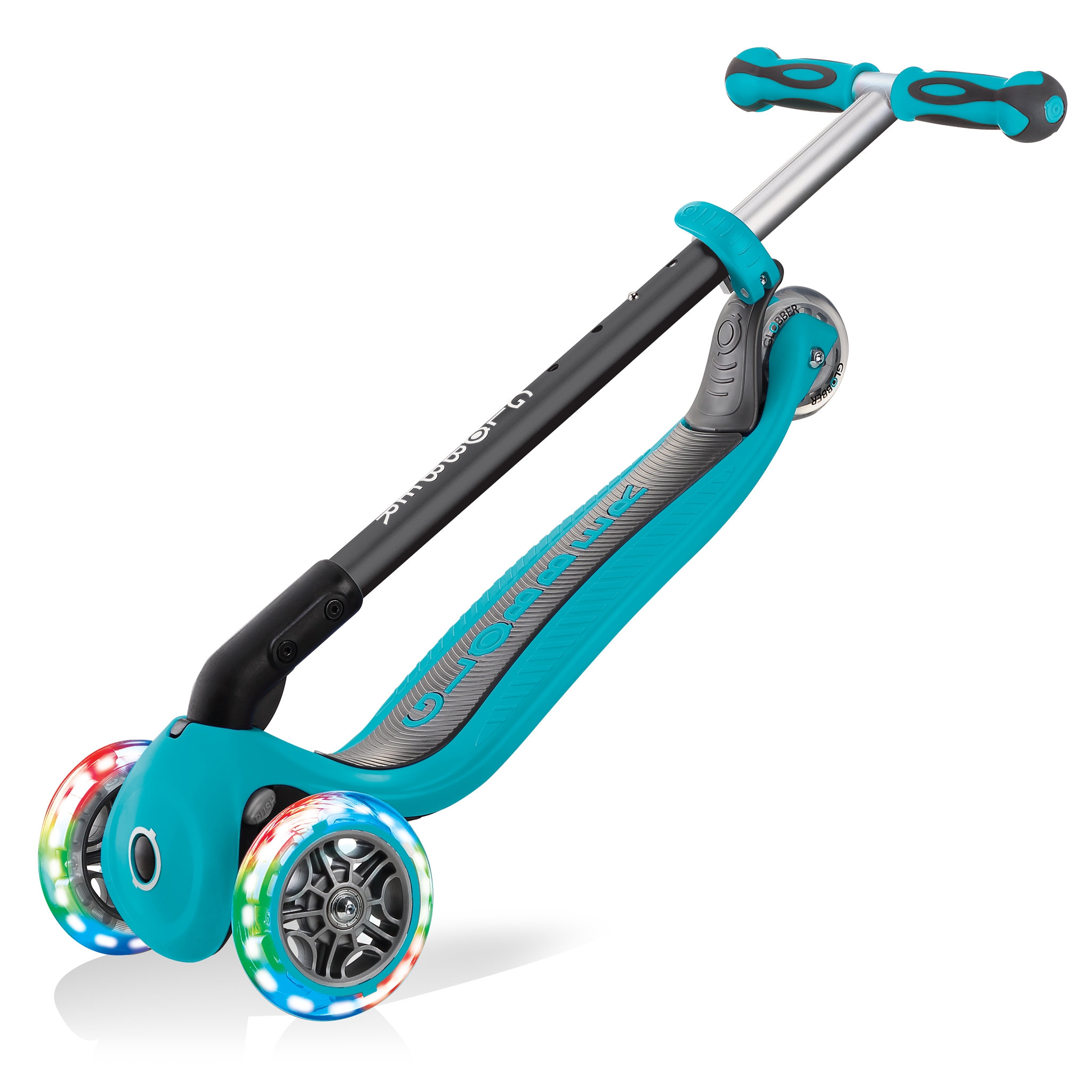 GO-UP-DELUXE-LIGHTS-ride-on-walking-bike-scooter-with-light-up-wheels-trolley-mode-compatible-teal 5