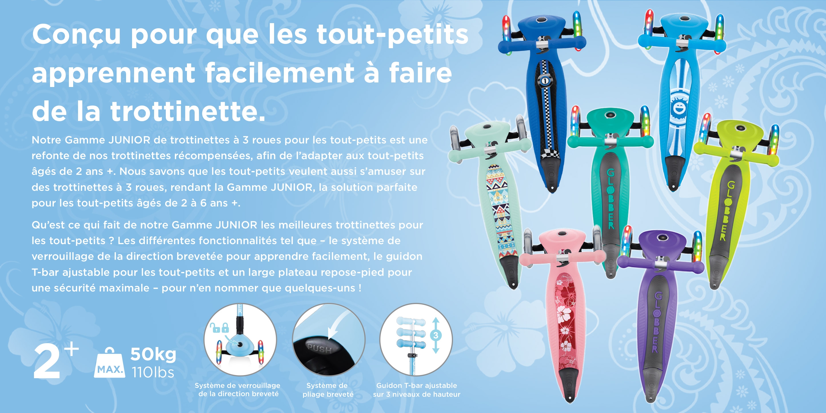 3 wheel foldable toddler scooters for 2 year olds - Globber JUNIOR