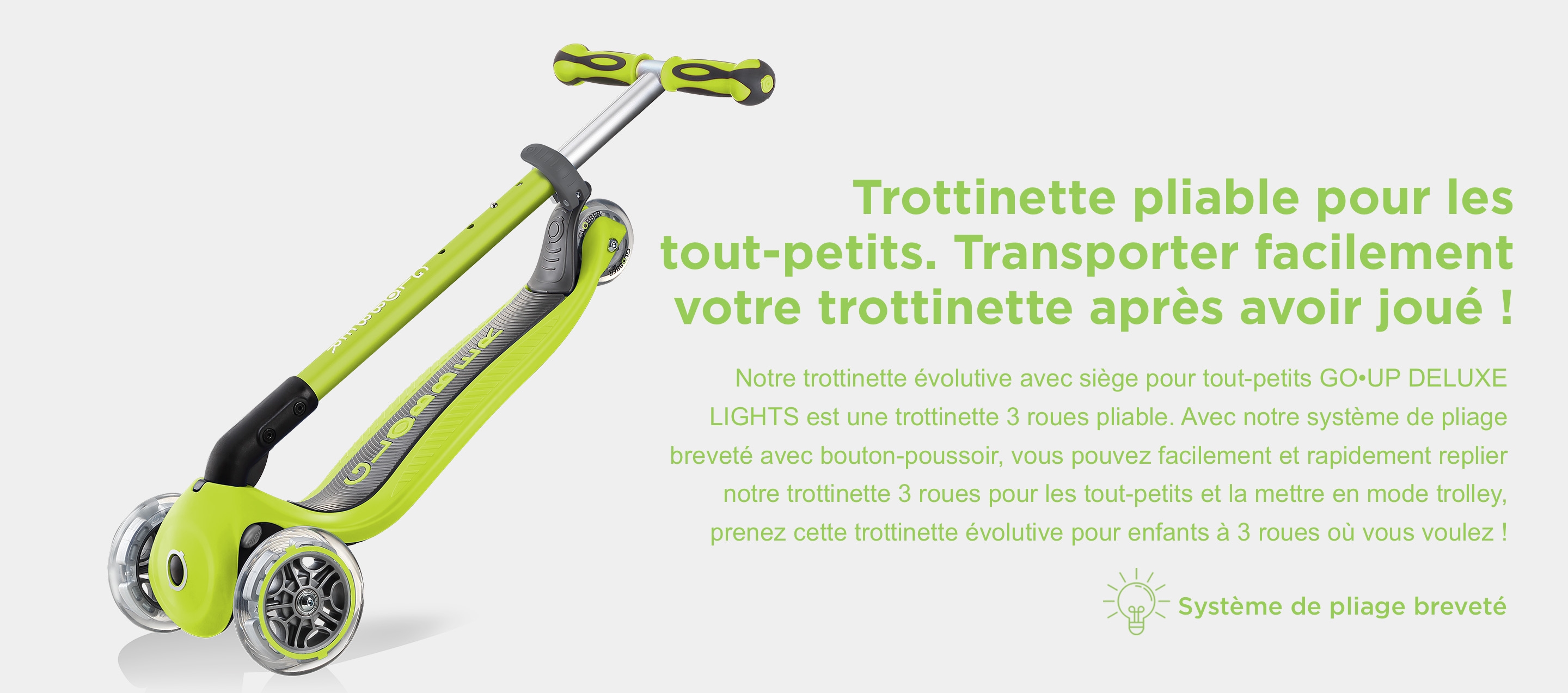 Trottinette pliable pour les tout-petits. Transporter facilement votre trottinette après avoir joué !