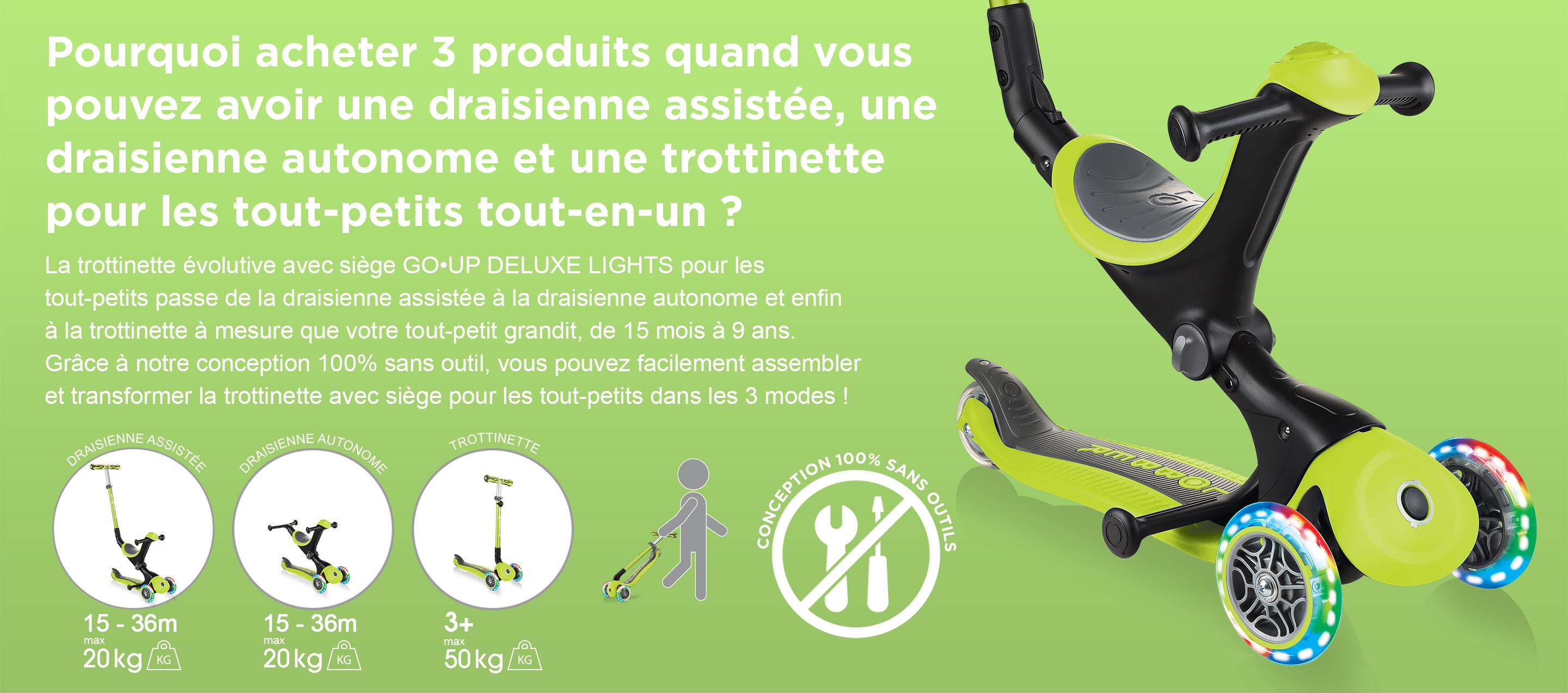 Pourquoi acheter 3 produits quand vous pouvez avoir une draisienne assistée, une draisienne autonome et une trottinette pour les tout-petits tout-en-un ?