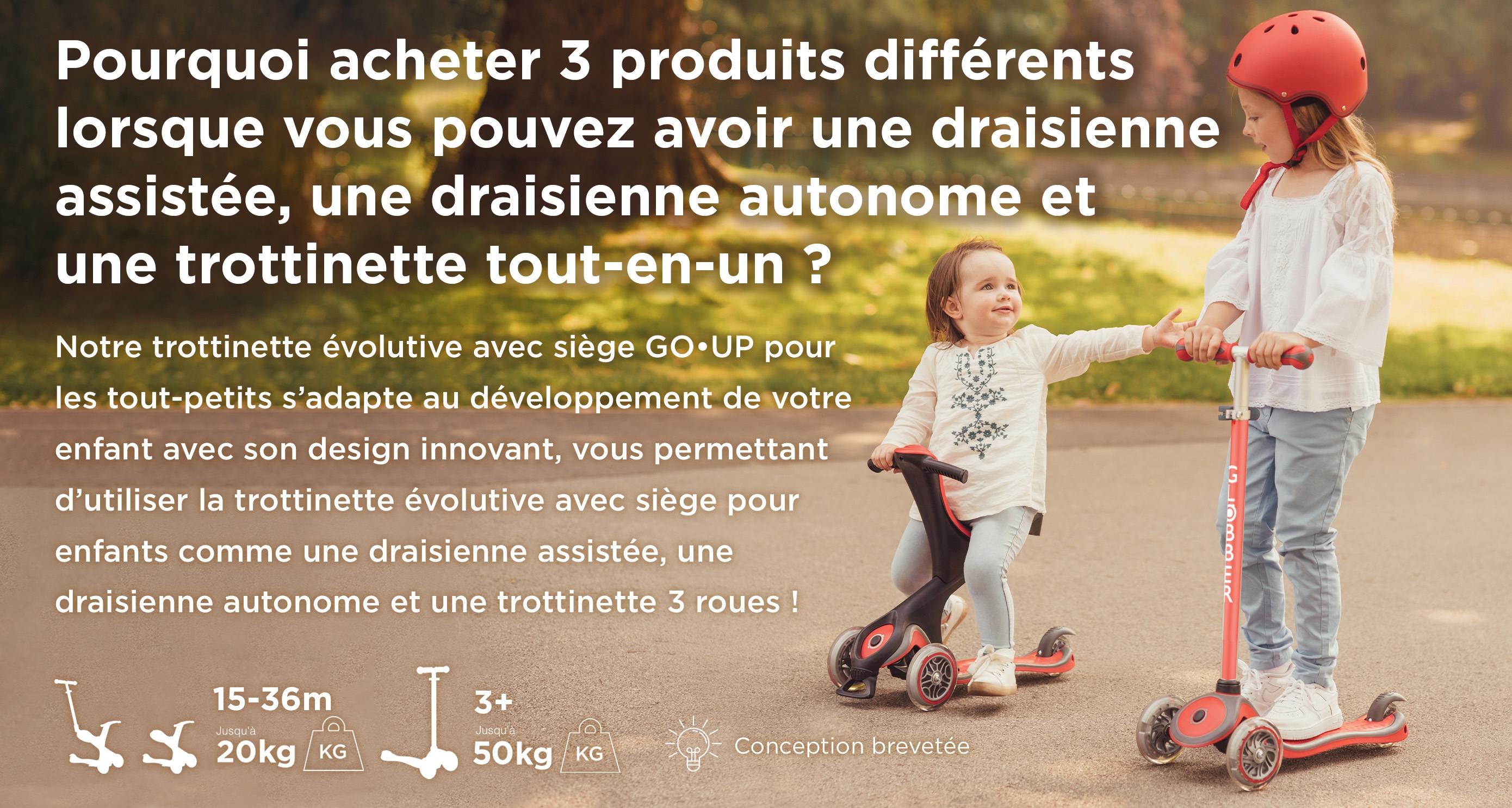 Pourquoi acheter 3 produits différents lorsque vous pouvez avoir une draisienne assistée, une draisienne autonome et une trottinette tout-en-un