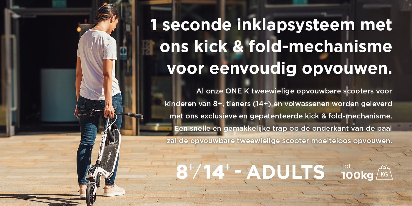 1 seconde inklapsysteem met ons kick & fold-mechanisme voor eenvoudig opvouwen.