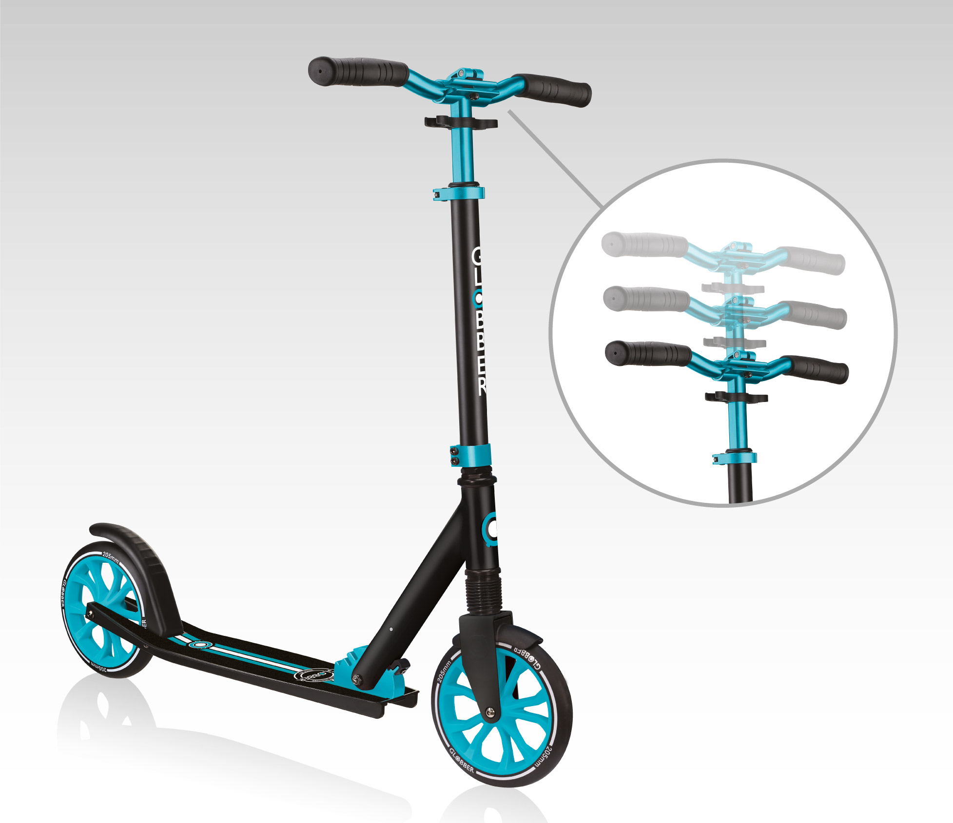 NL 205 big wheel scooter with 3-height adjustable T-bar