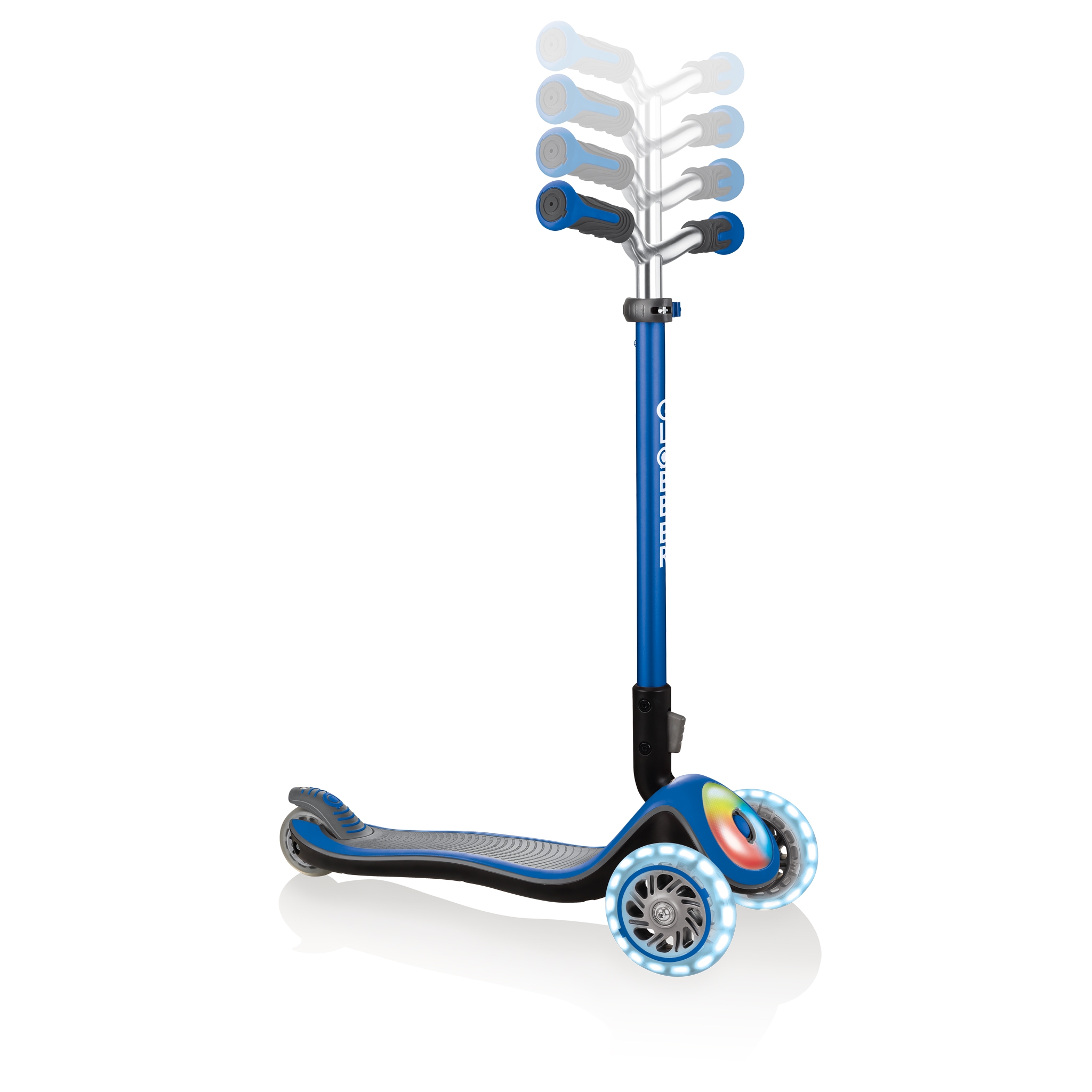 Globber-ELITE-PRIME-best-3-wheel-foldable-scooter-for-kids-with-adjustable-t-bar-navy-blue 1