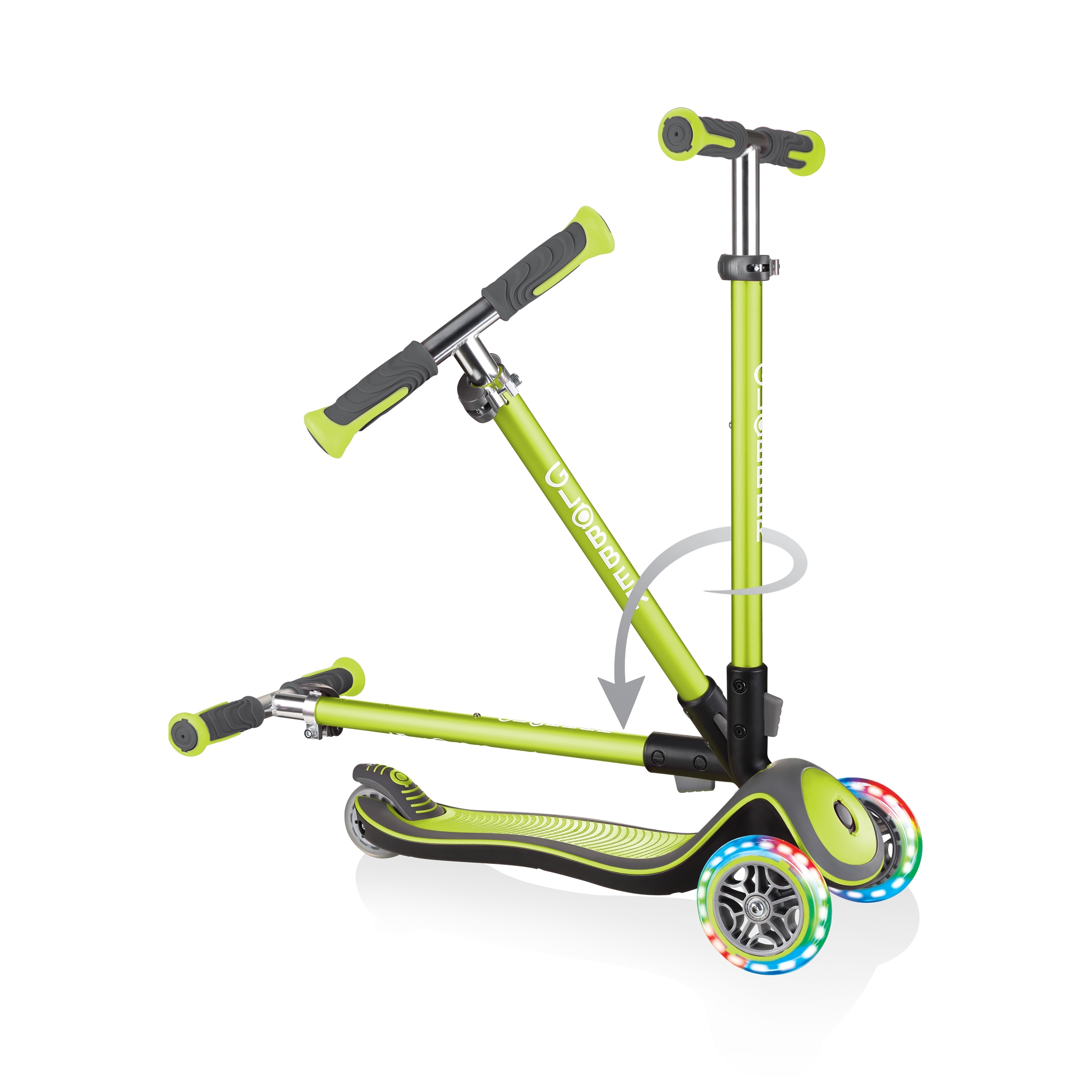 Globber-ELITE-DELUXE-LIGHTS-3-wheel-light-up-scooter-for-kids-fold-up-scooter-lime-green 2