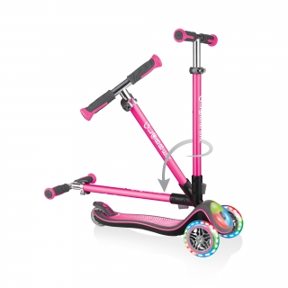 Globber-ELITE-DELUXE-FLASH-LIGHTS-3-wheel-light-up-scooter-for-kids-fold-up-scooter-deep-pink thumbnail 1