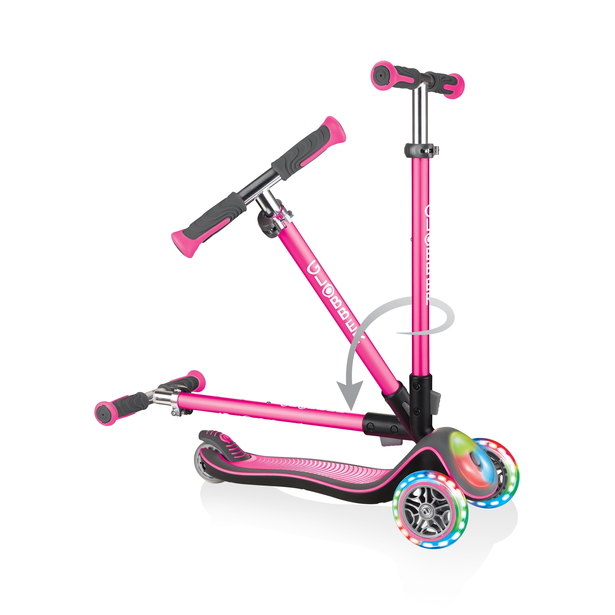 Globber-ELITE-DELUXE-FLASH-LIGHTS-3-wheel-light-up-scooter-for-kids-fold-up-scooter-deep-pink 1