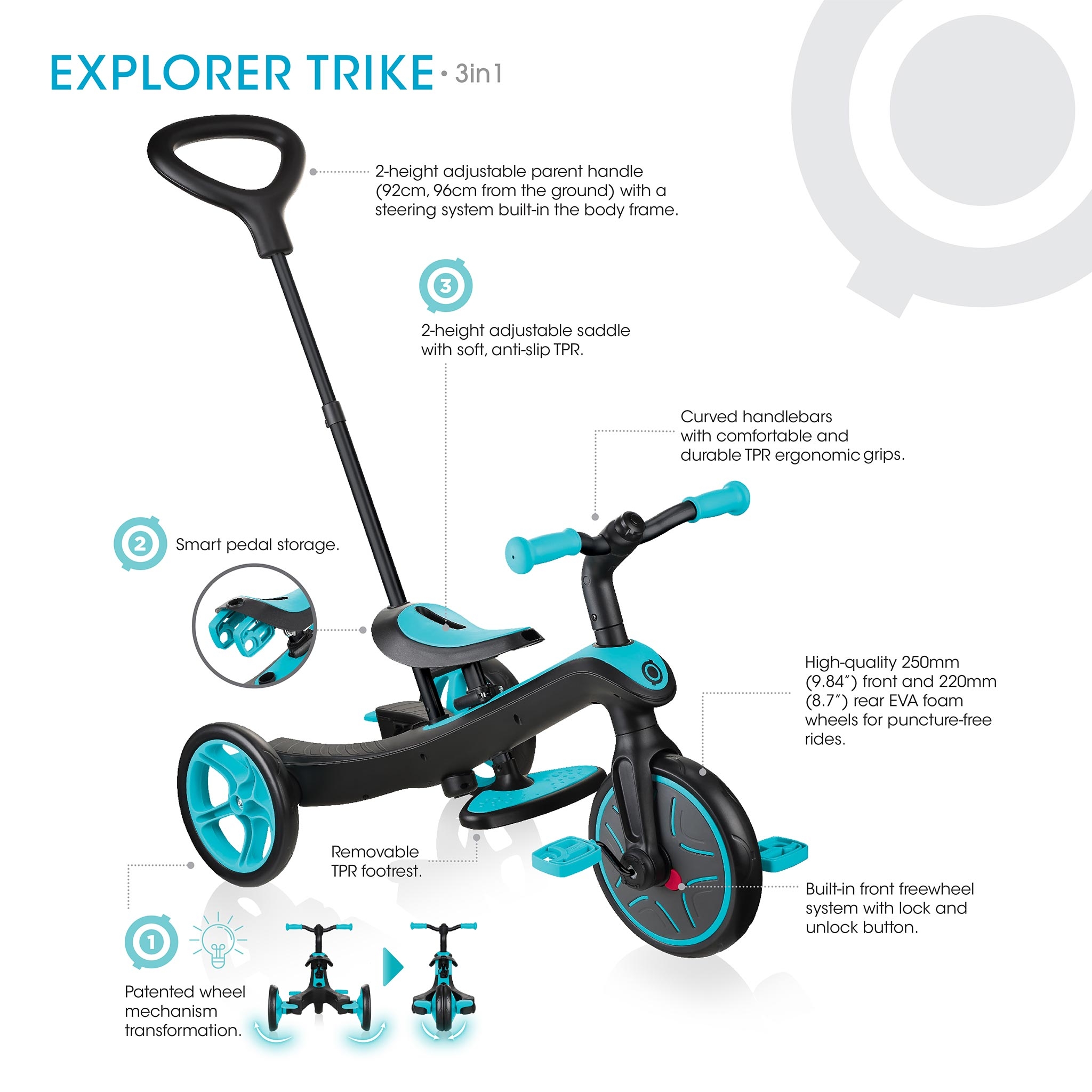 All-in-one baby tricycle for toddlers aged 18 months+ - Globber EXPLORER TRIKE 3in1 3