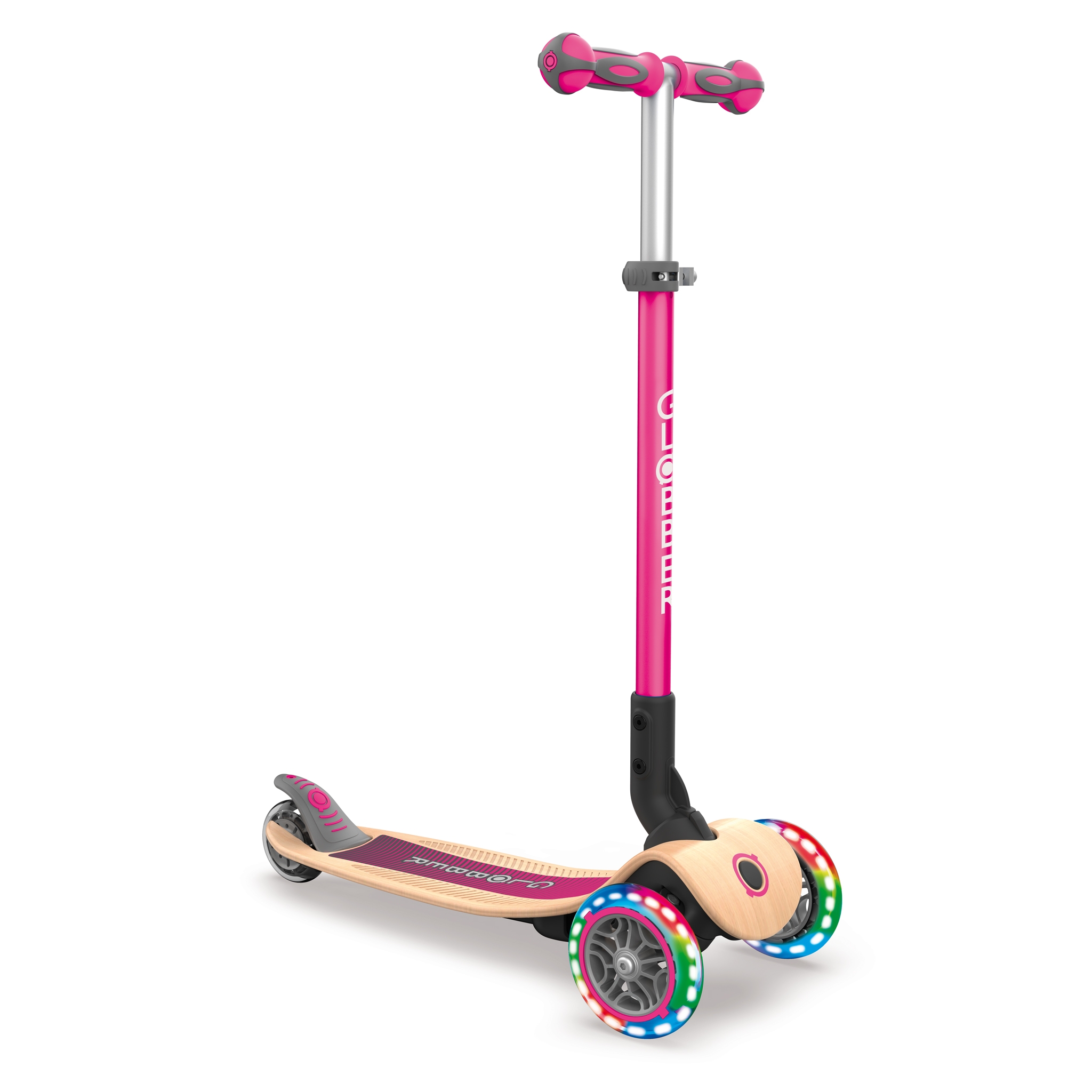 PRIMO-FOLDABLE-WOOD-LIGHTS-3-wheel-foldable-light-up-scooter-with-FSC-certified-7-ply-wooden-scooter-deck_deep-pink 0