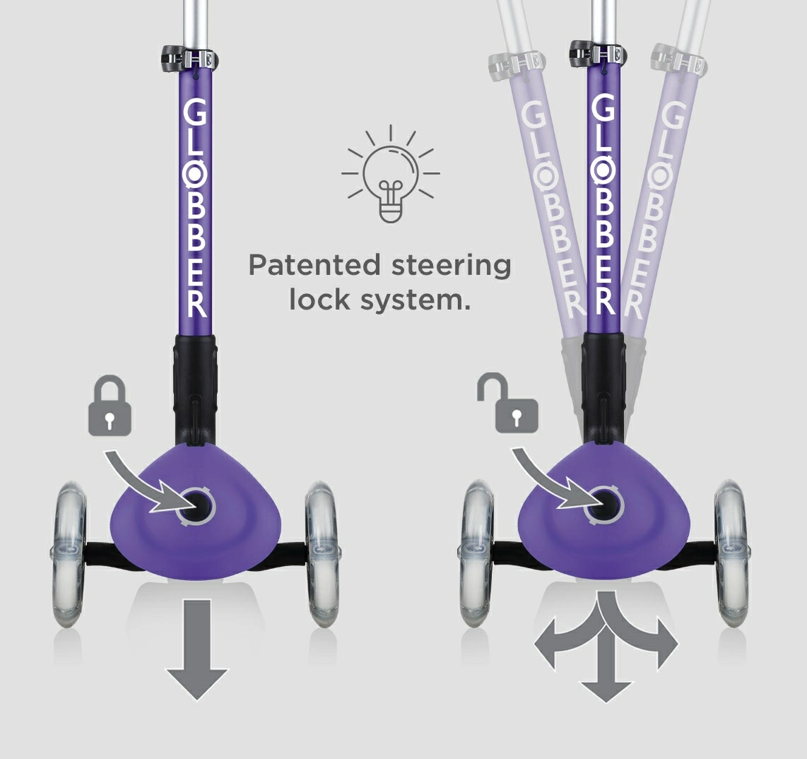 safe 3 wheel toddler scooters for 2 year olds with patented steering lock button - Globber JUNIOR