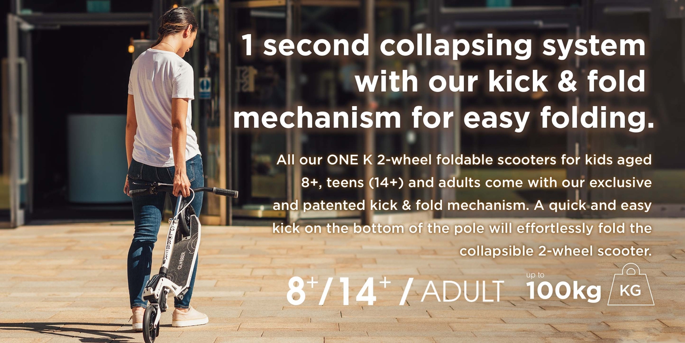 1 second collapsing system with our kick & fold mechanism for easy folding. 
