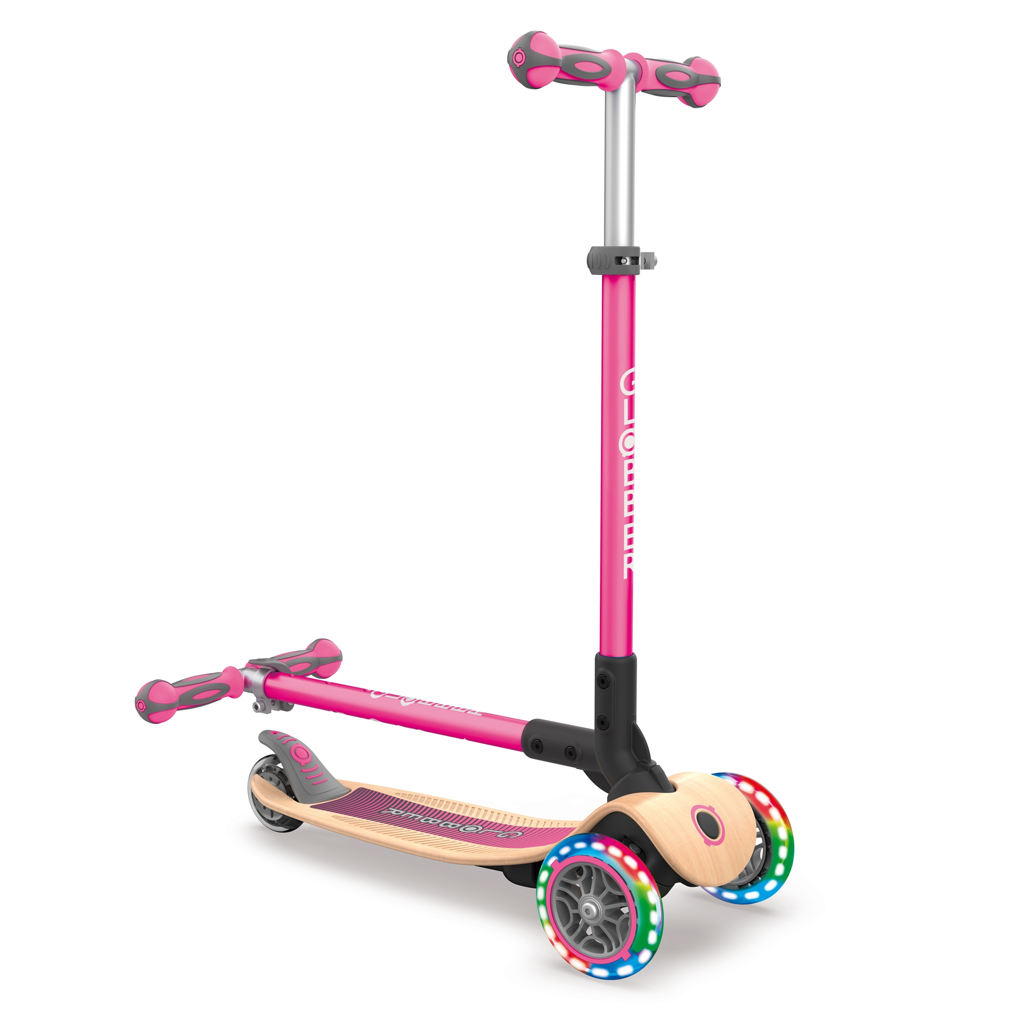 Globber-PRIMO-FOLDABLE-WOOD-LIGHTS-3-wheel-foldable-light-up-scooter-with-7-ply-wooden-scooter-deck-and-light-up-wheels 2