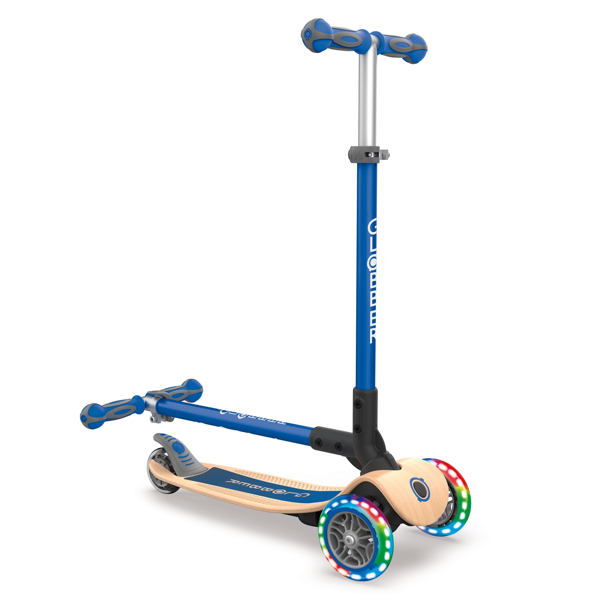 Globber-PRIMO-FOLDABLE-WOOD-LIGHTS-3-wheel-foldable-light-up-scooter-with-7-ply-wooden-scooter-deck-and-light-up-wheels 2