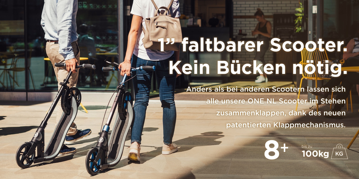 1” faltbarer Scooter. Kein Bücken nötig. 