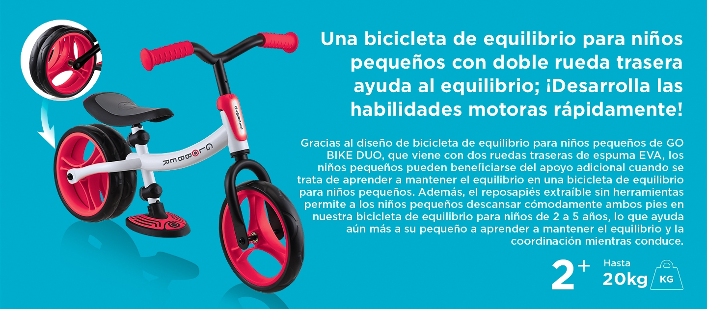 Una bicicleta de equilibrio para niños pequeños con doble rueda trasera ayuda al equilibrio; ¡Desarrolla las habilidades motoras rápidamente! 