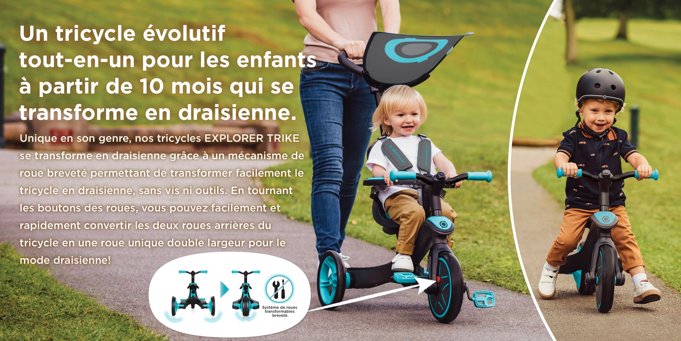 Un tricycle évolutif tout-en-un pour les enfants à partir de 10 mois qui se transforme en draisienne