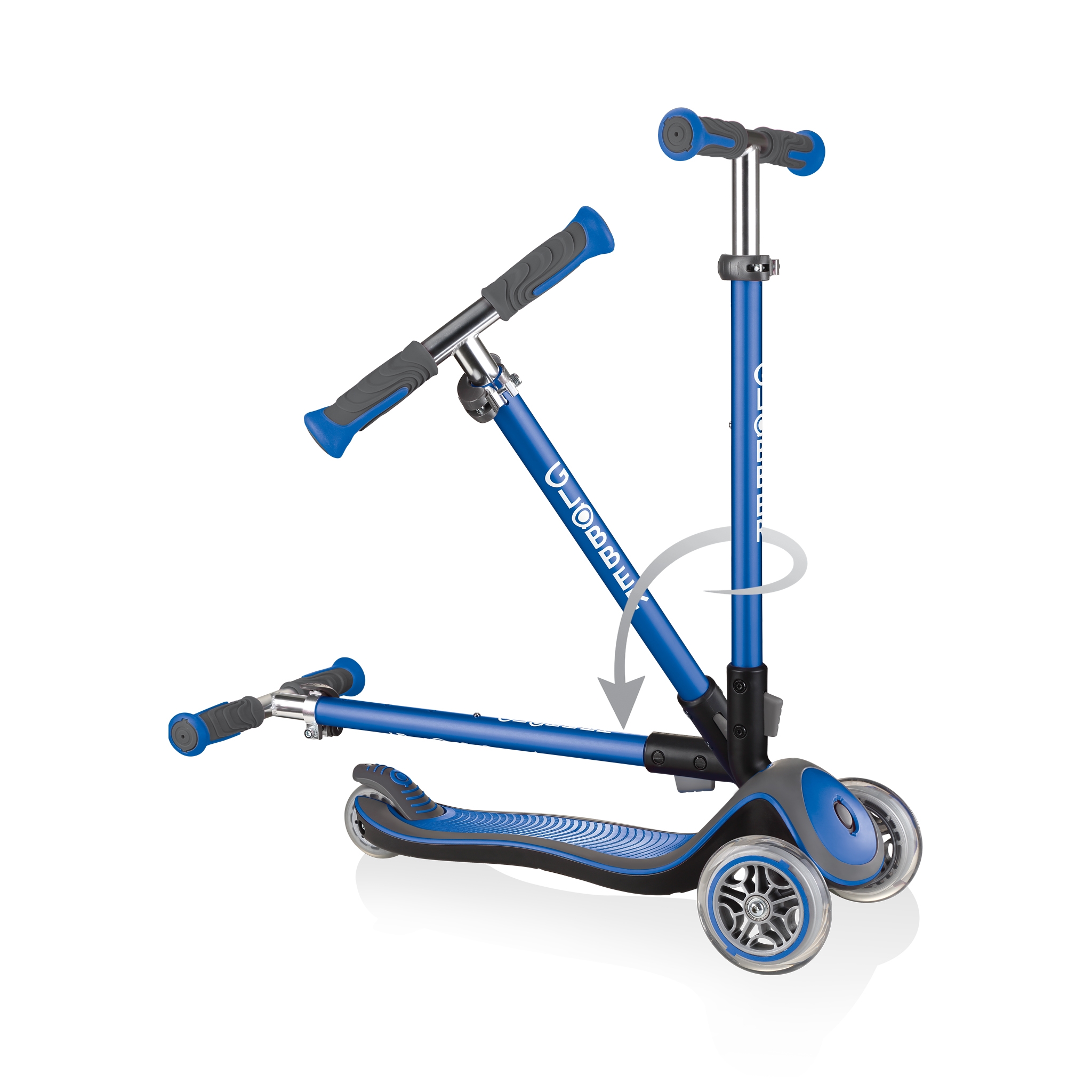 Globber-ELITE-DELUXE-3-wheel-fold-up-scooter-for-kids-navy-blue 2