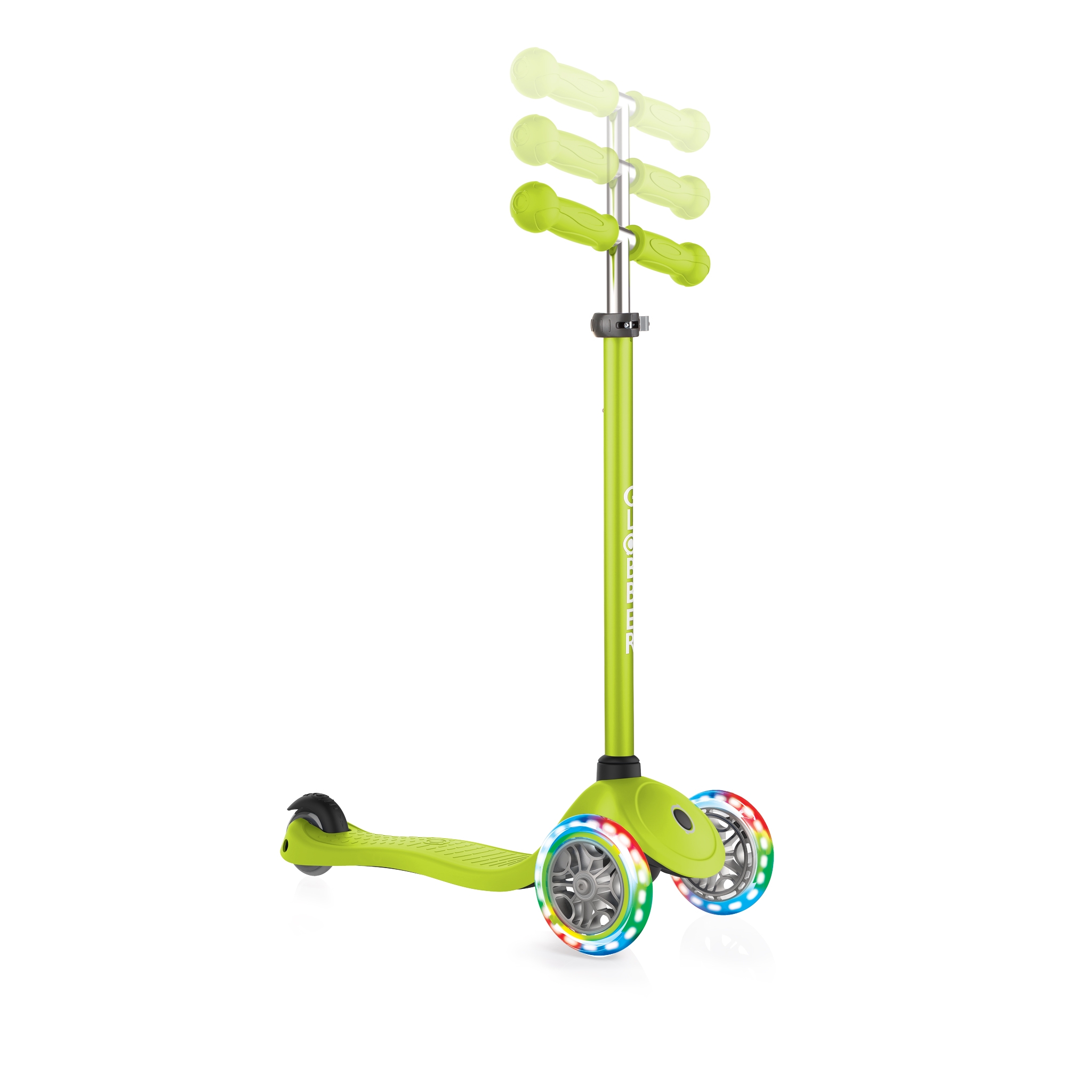 PRIMO-LIGHTS-3-wheel-scooter-for-kids-with-3-height-adjustable-T-bar_lime-green 2