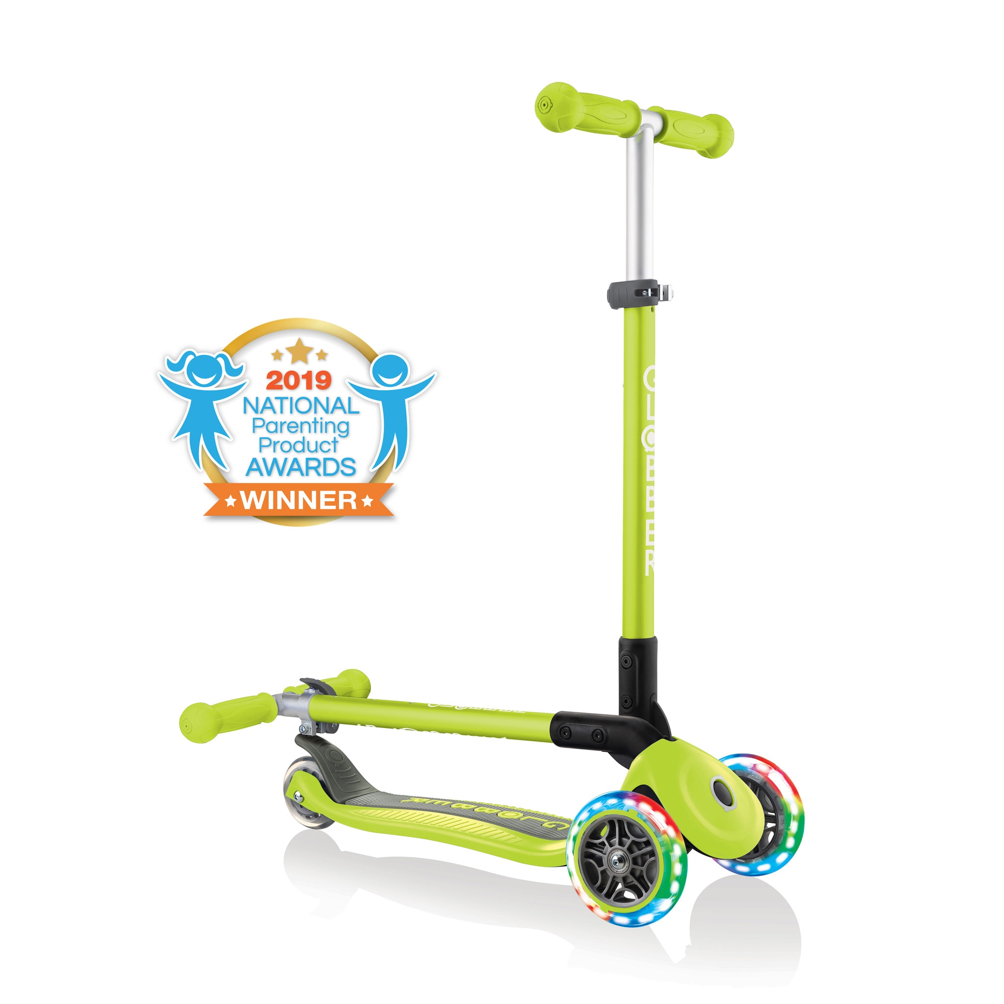 PRIMO-FOLDABLE-LIGHTS-3-wheel-fold-up-scooter-for-kids-lime-green2 0
