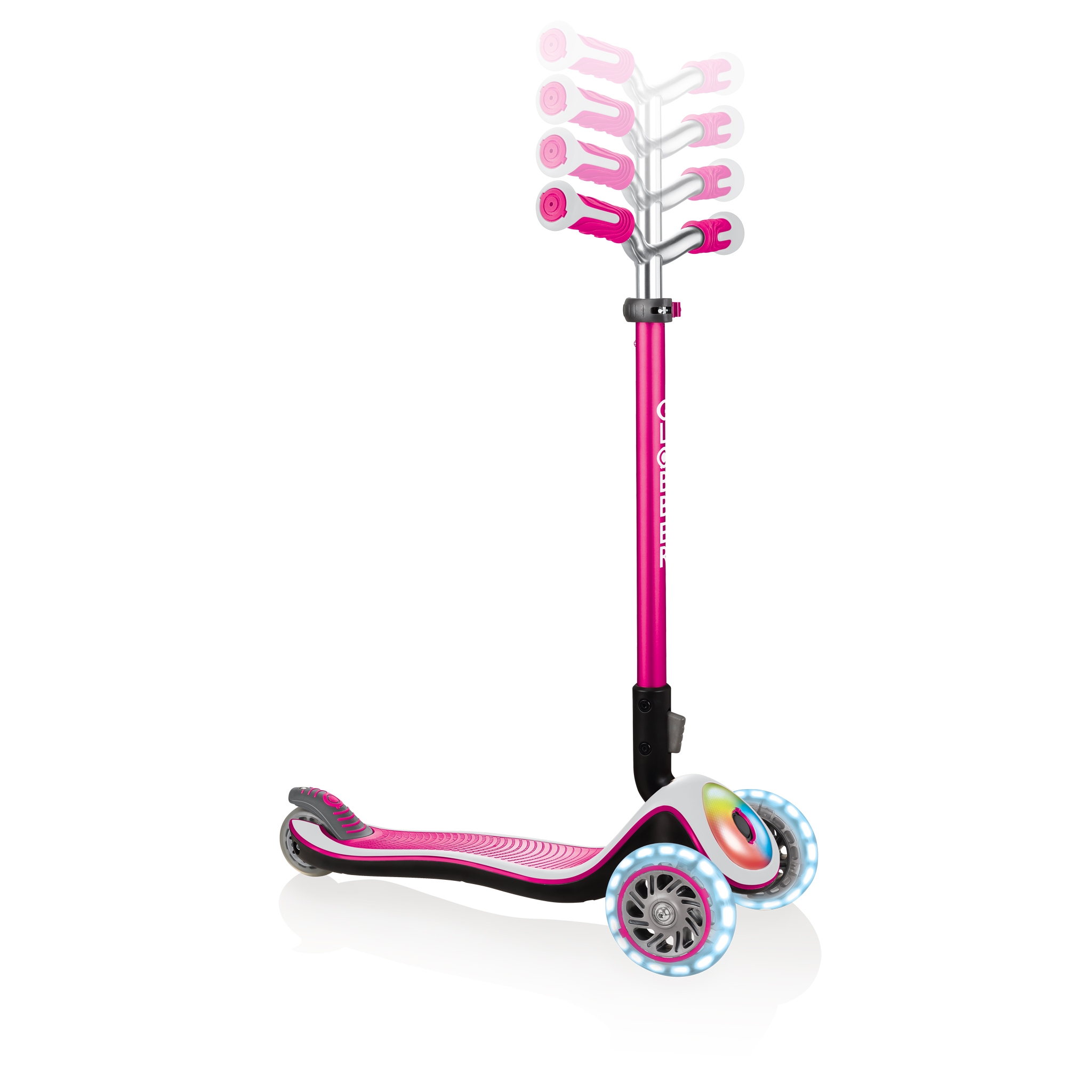 Globber-ELITE-PRIME-best-3-wheel-foldable-scooter-for-kids-with-adjustable-t-bar-pink 1