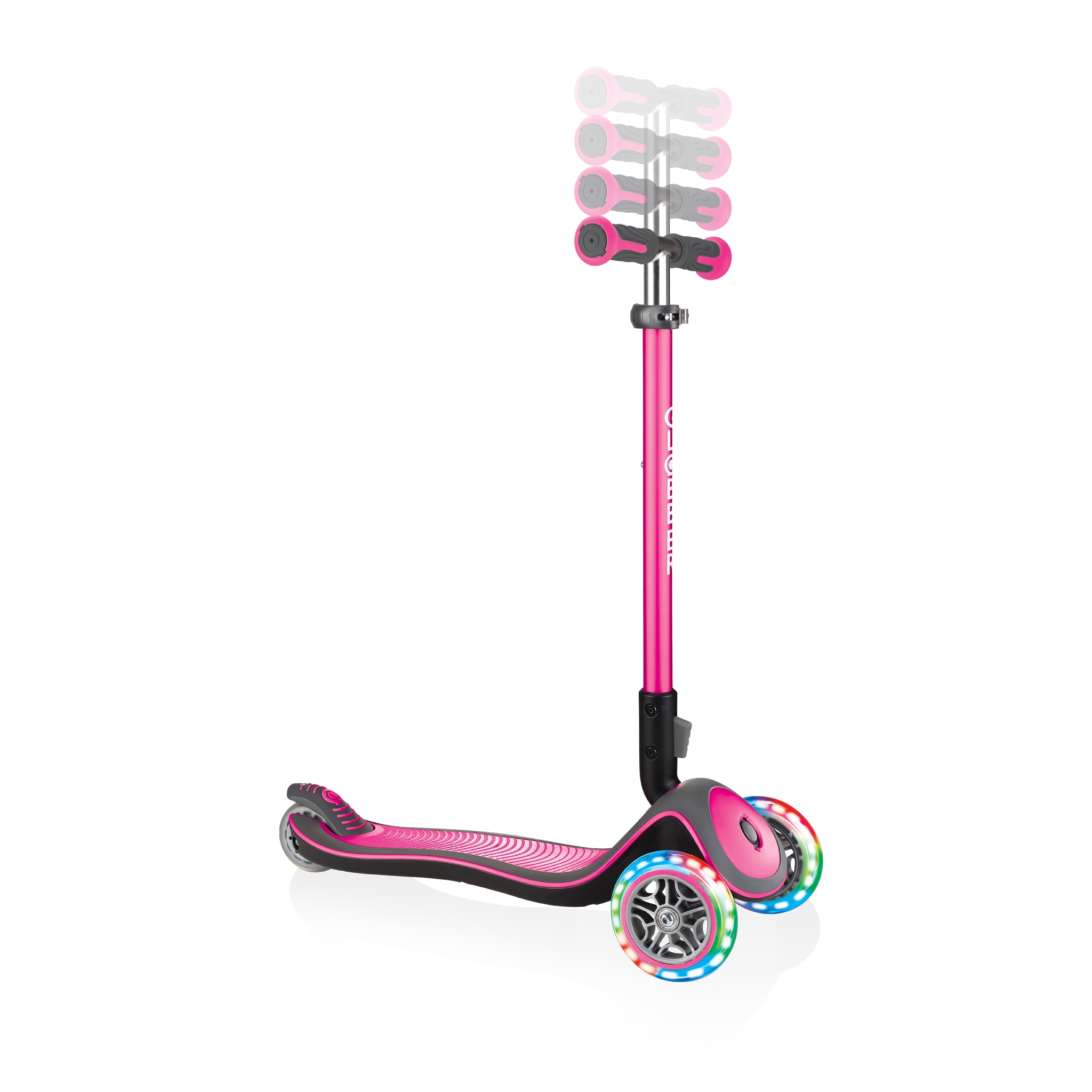 Globber-ELITE-DELUXE-LIGHTS-3-wheel-adjustable-scooter-for-kids-with-light-up-scooter-wheels-deep-pink 1