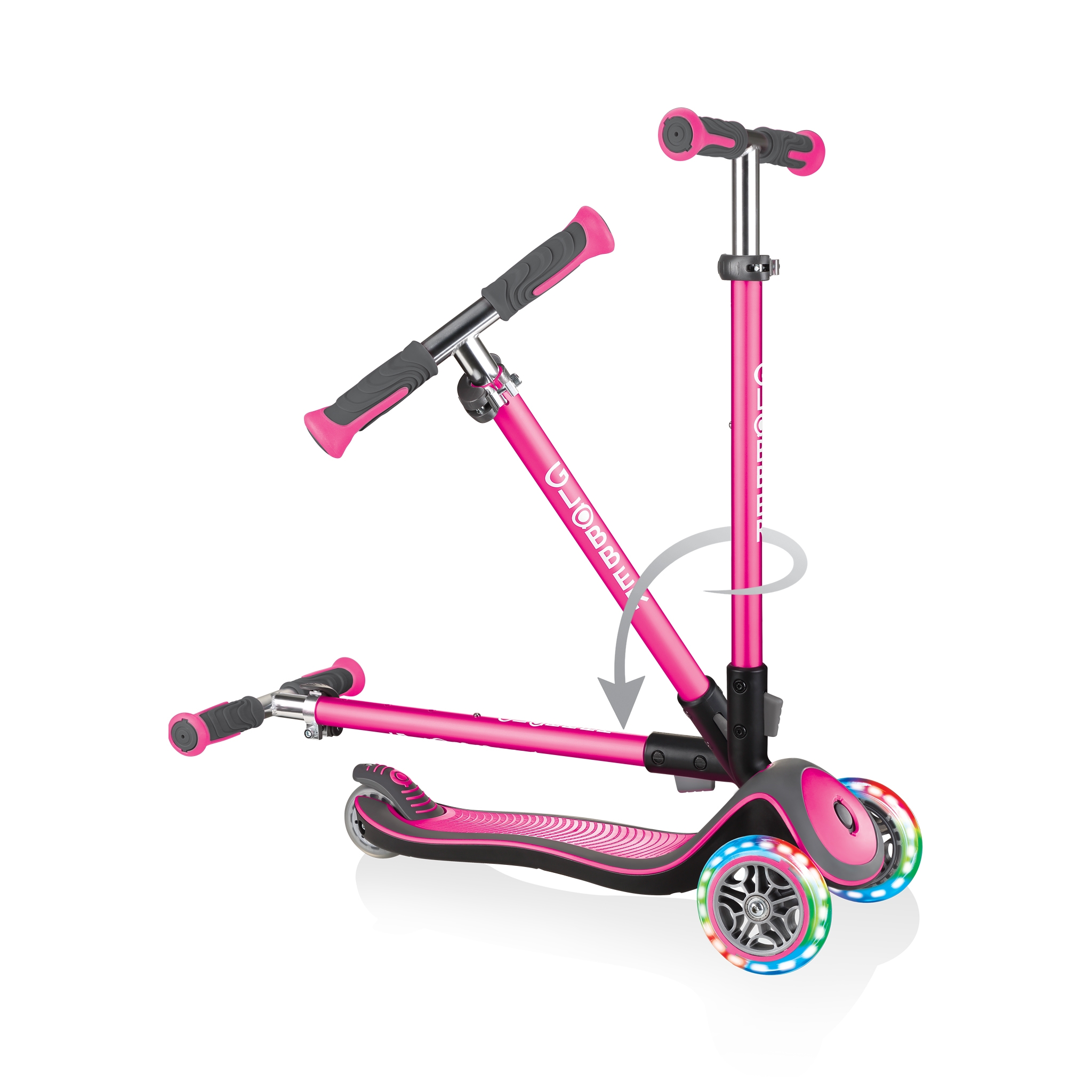 Globber-ELITE-DELUXE-LIGHTS-3-wheel-light-up-scooter-for-kids-fold-up-scooter-deep-pink 2