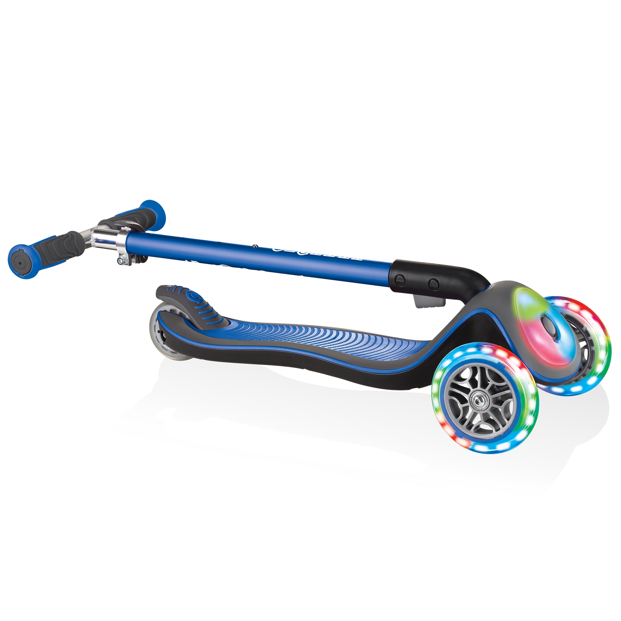 Globber-ELITE-DELUXE-FLASH-LIGHTS-3-wheel-foldable-scooter-for-kids-with-light-up-deck-module-and-wheels-navy-blue 4