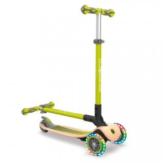 PRIMO-FOLDABLE-WOOD-LIGHTS-3-wheel-foldable-scooter-with-7-ply-wooden-scooter-deck-and-battery-free-light-up-wheels_lime-green thumbnail 2