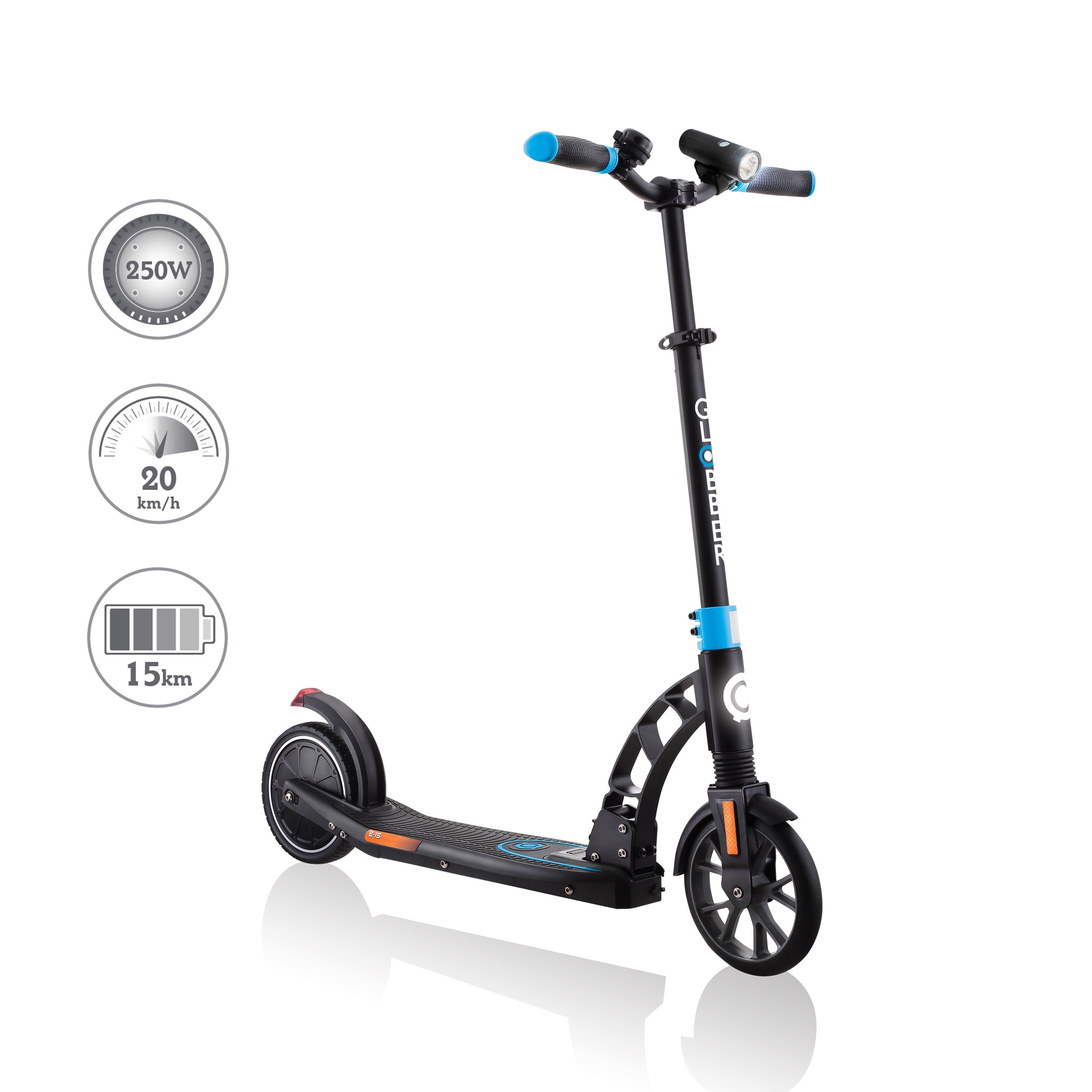 Globber-ONE-K-E-MOTION-15-electric-scooter-with-front-suspension-and-rear-ISO-brake-lights-and-front-ISO-LED-lights 0